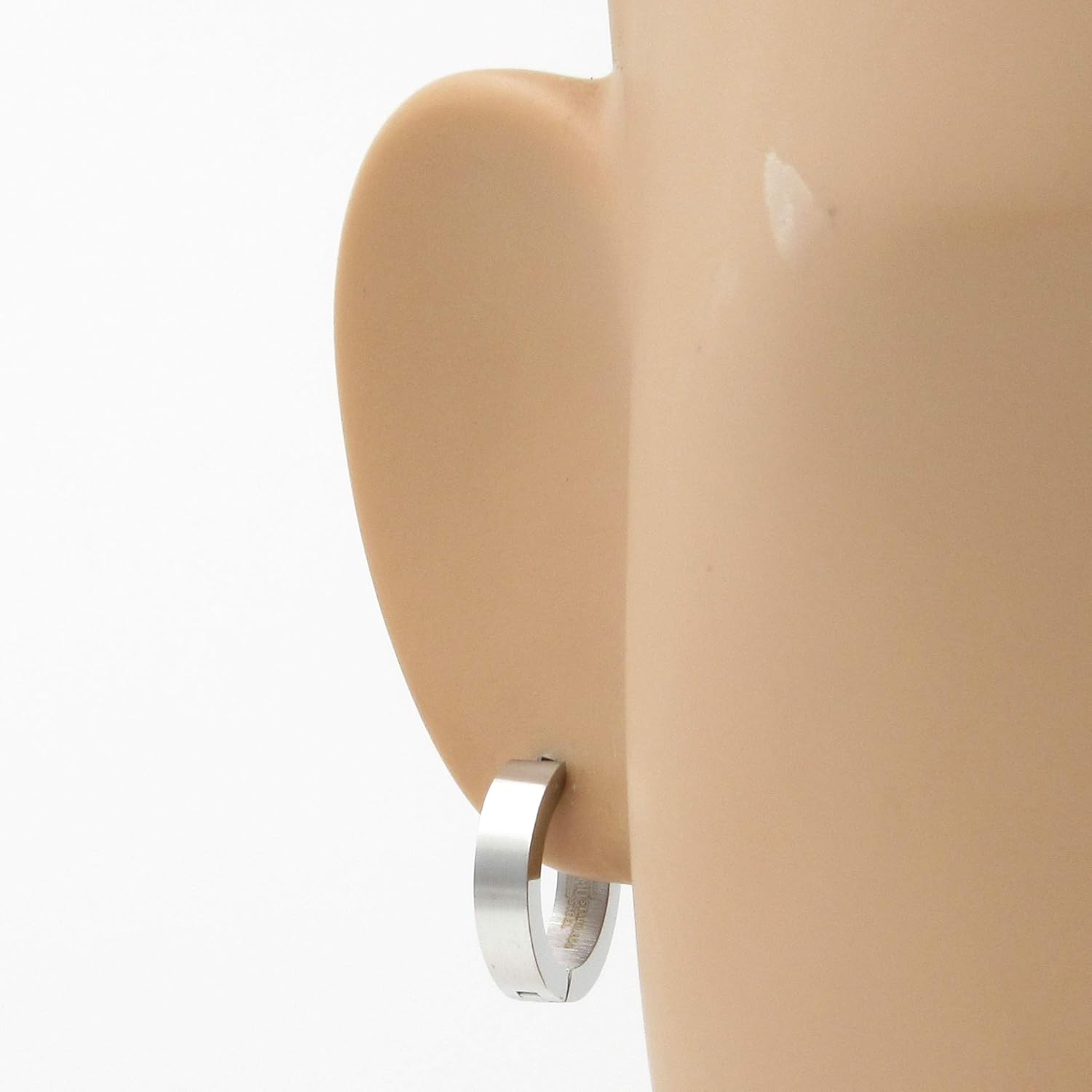 Pair Stainless Steel Hoop Huggy Earrings Black Silver-tone 16mm - Image 2