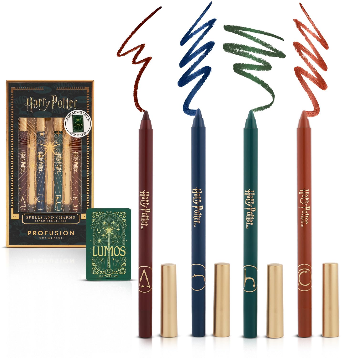 Profusion Cosmetics Harry Potter Dark Arts Spells and Charms 4 PC Liner Pencil Set - Highly Pigmented Colorful Eyeliner, Creamy Eye Pencils For Bold Looks, Vegan Cruelty-Free
