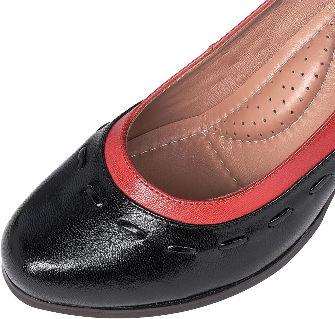 Mona flying Women's Leather Closed Round Toe 3 inch Chunky High Heel Pumps Office Work Dress Shoes for Ladies - Image 4