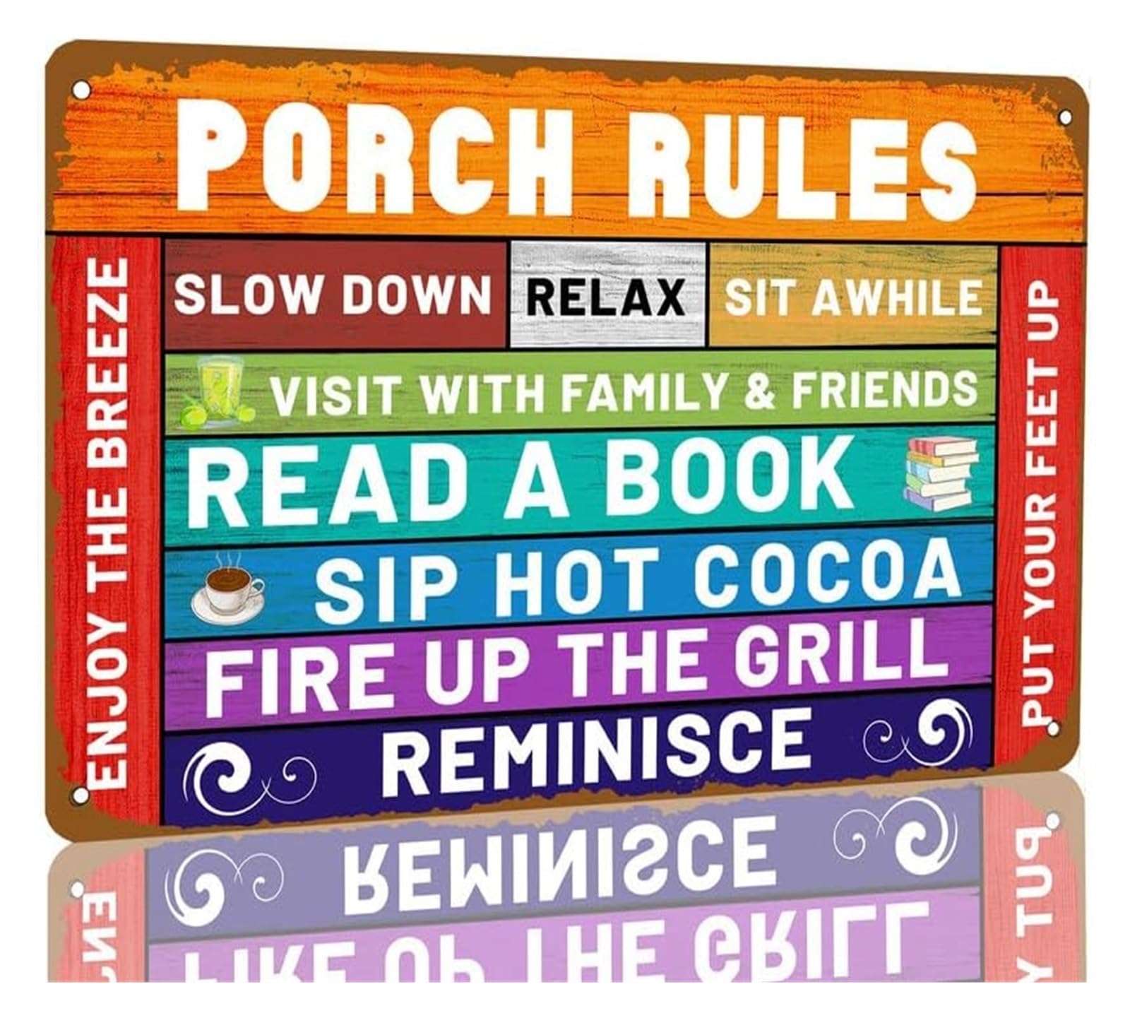 ZDVHOMCB Vintage Porch Rules Tin Sign Retro Farmhouse Wall Decor Humorous Quote Sign for Home Kitchen Porch Themed Living Room Rustic Decor 8 X 12 inch