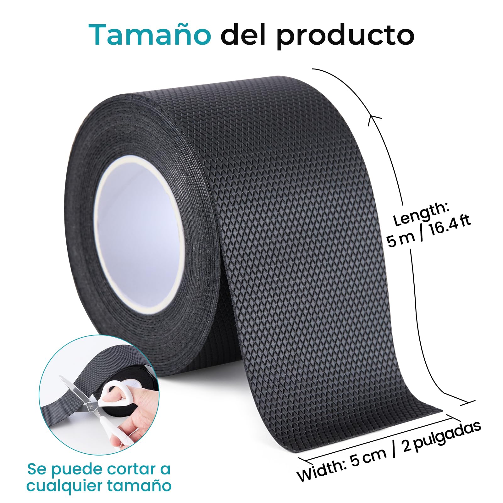 Cinta Antideslizante de Goma, Grip Tape No Abrasiva, Fuerte Adhesivo, Resistente al Agua, Flexible y Fácil de Cortar para Manos, Herramientas y Equipos, 10 cm x 5 m, Negro