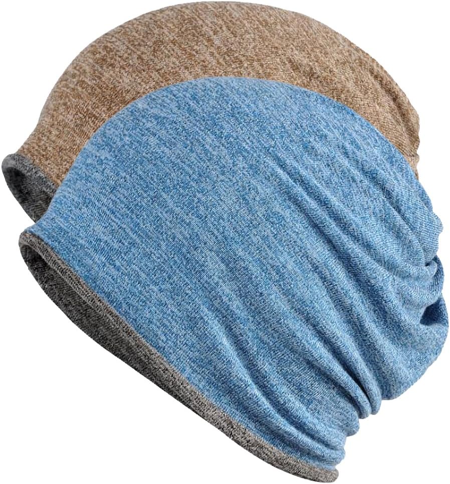 2 Pack Multifunction Slouchy Beanie for Jogging, Cycling