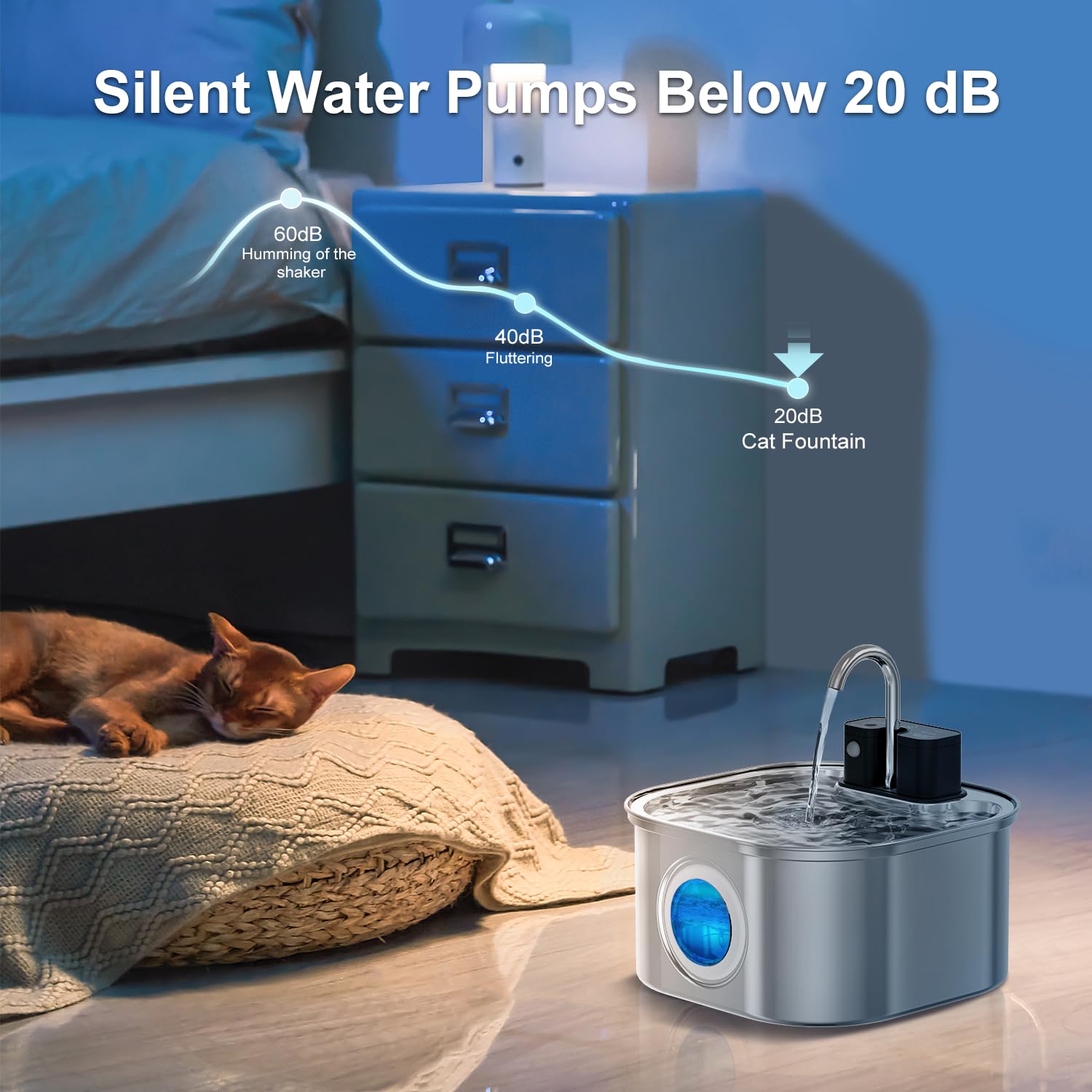 Katzenbrunnen Kabellos: 3.2L Trinkbrunnen für Katze Edelstahl, Katzenbrunnen für Katzen Bewegungsmelde Automatischer Wasserspender für Hunde, 4200mAh Batteriebetrieben Leise Wasserpumpe und Filter