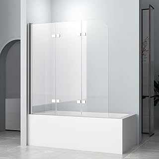 Duschwand für Badewanne 120x140 cm, 3-teilig Faltbar Badewannenfaltwand 6mm ESG Glas Beschichtung Duschtrennwand NANO einfach-Reinigung Beschichtung