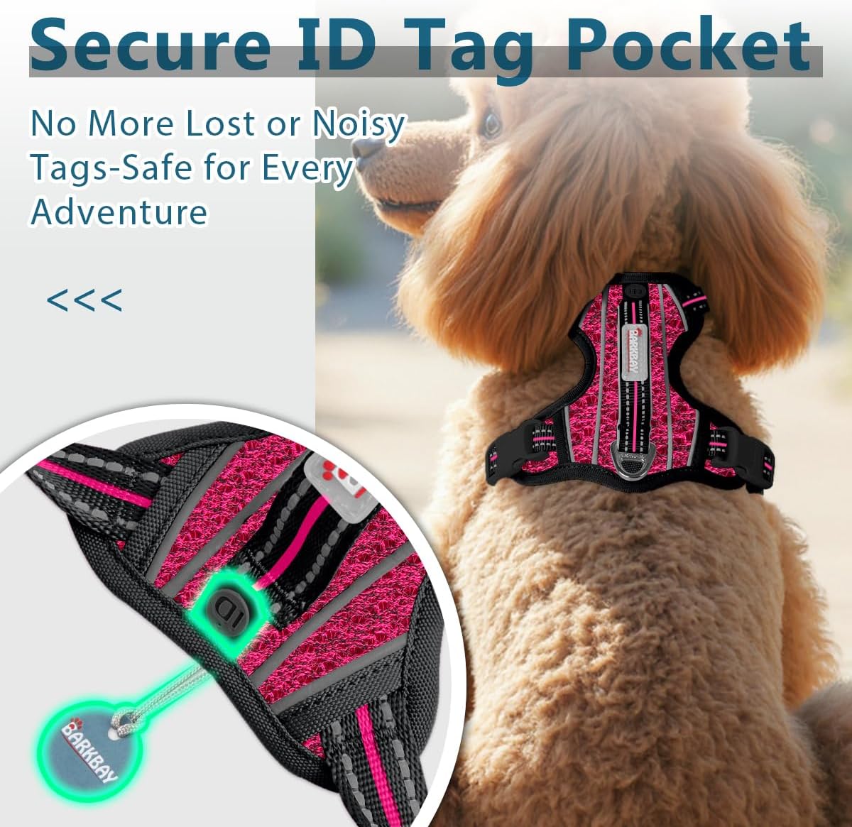 Condition photo showing New/Like New for barkbay dog harness no pull with id tag pocket - heavy duty, reflective, easy control for large dogs(pink/black,s) small(chest:19.5-26”) pink/black