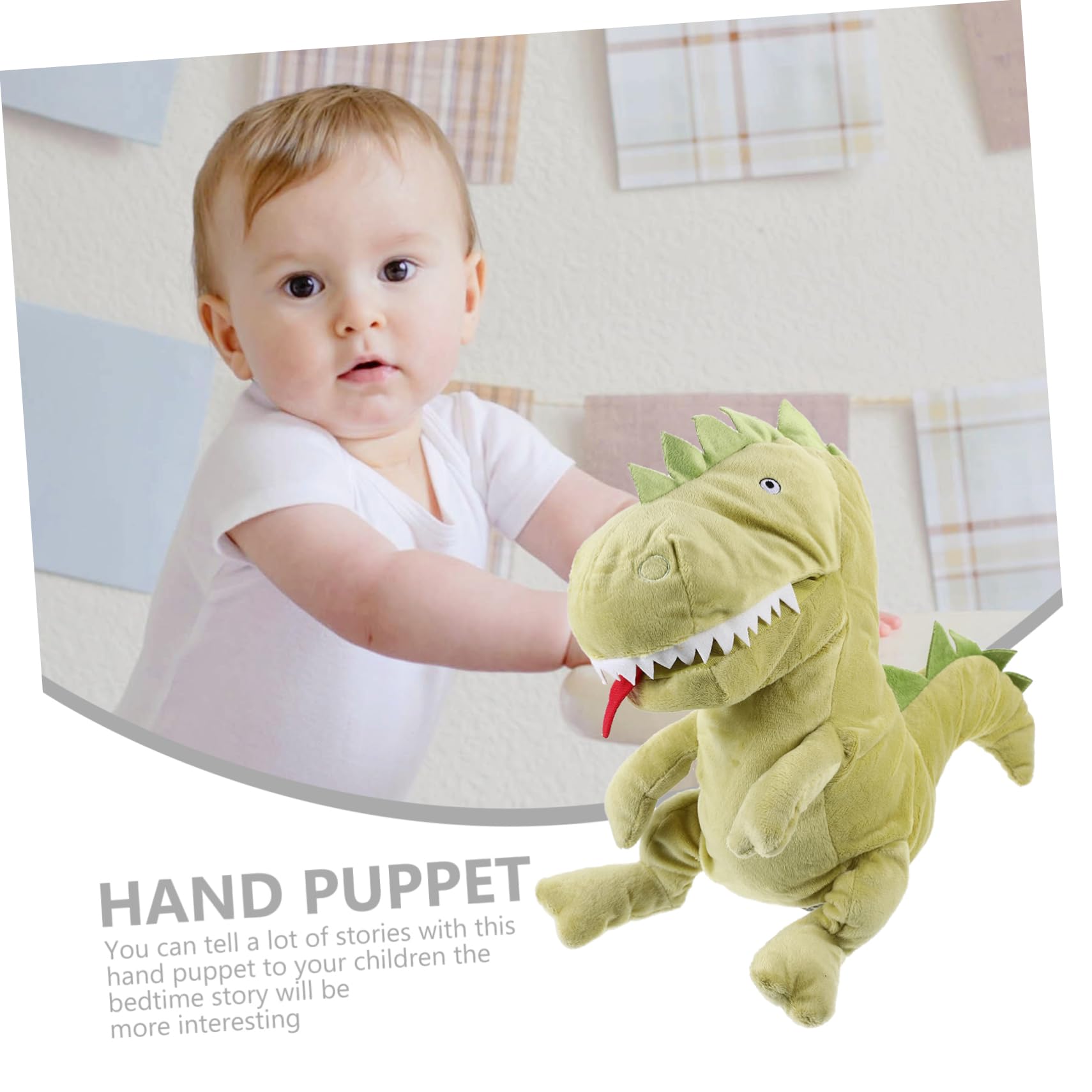 Marioneta de Mano Dinosaurio Verde de Peluche Boca Móvil | Relleno de Algodón Pp, Juguete Interactivo para Contar Historias, Uso en Escuela y Hora de Dormir
