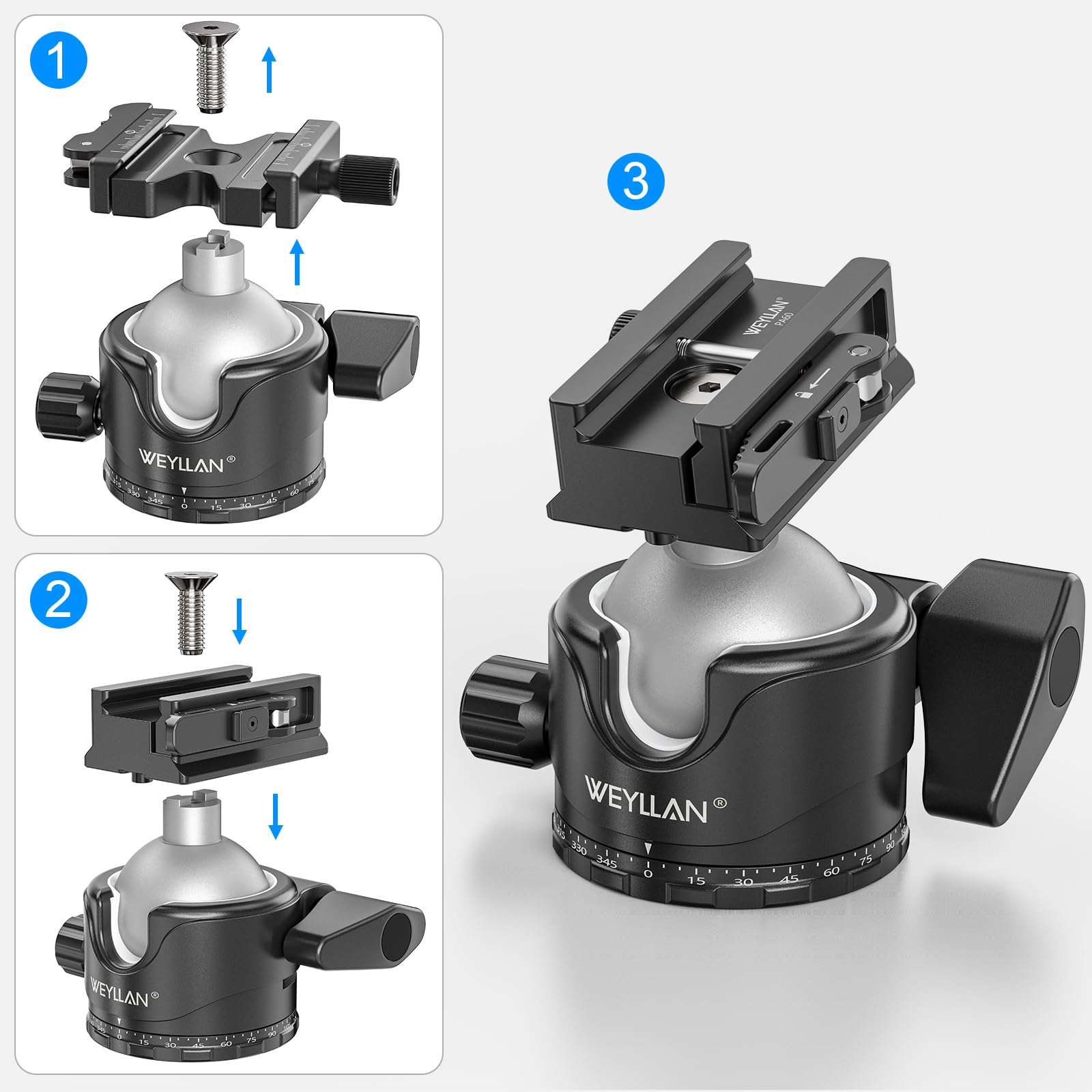 WEYLLAN ARCA to Picatinny Adapter con Leva di Rilascio, Picatinny to Arca Adapter, Con Attacco a Coda di Rondine Standard Arca Swiss e Foro di Montaggio per Cinghia QD, Compatibile con Testa a Sfera