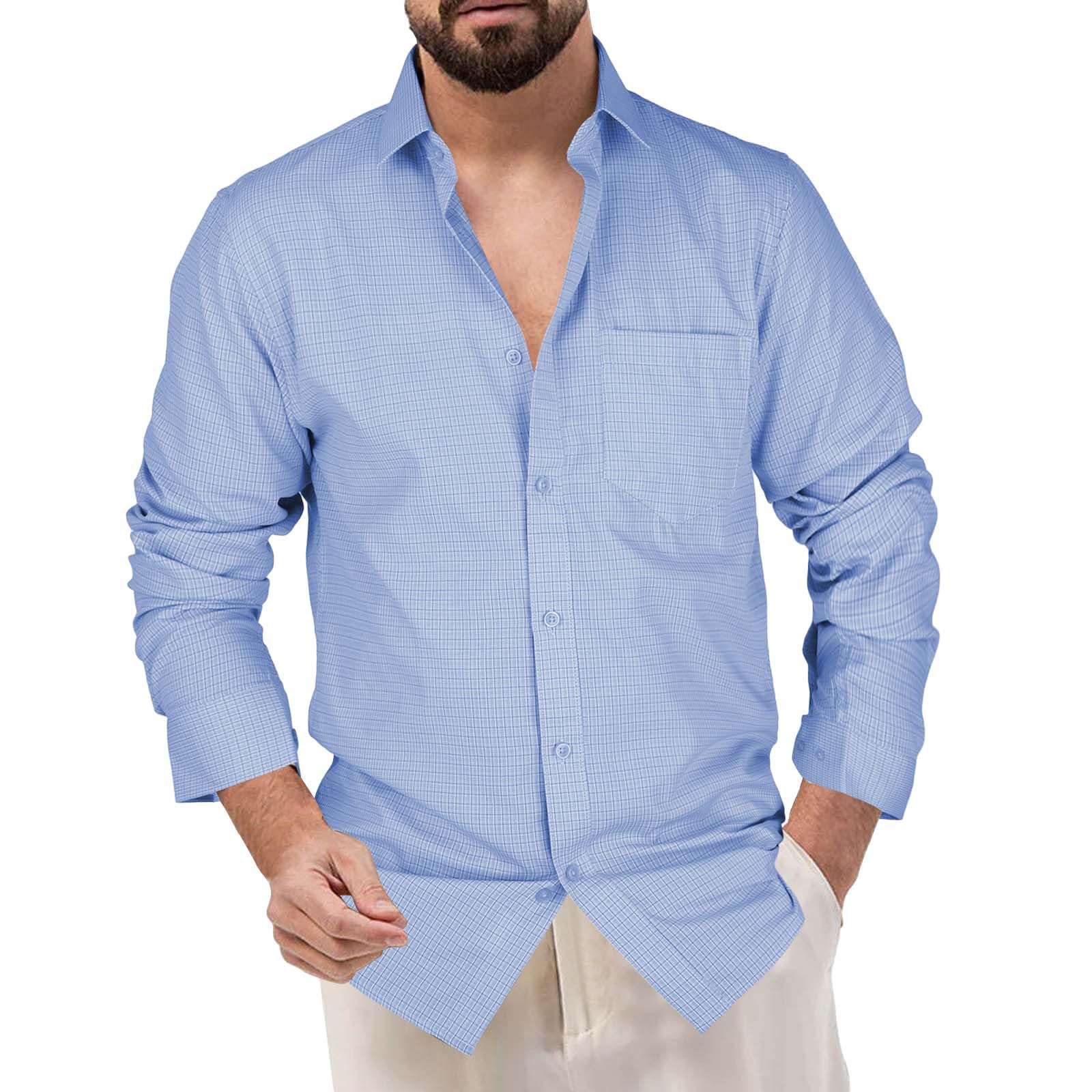 GenericMens Oxford Button Down Shirts Long Sleeve Plaid Casual Slim Fit Shirt Business Lightweight Wrinkle Free Untucked Tunic