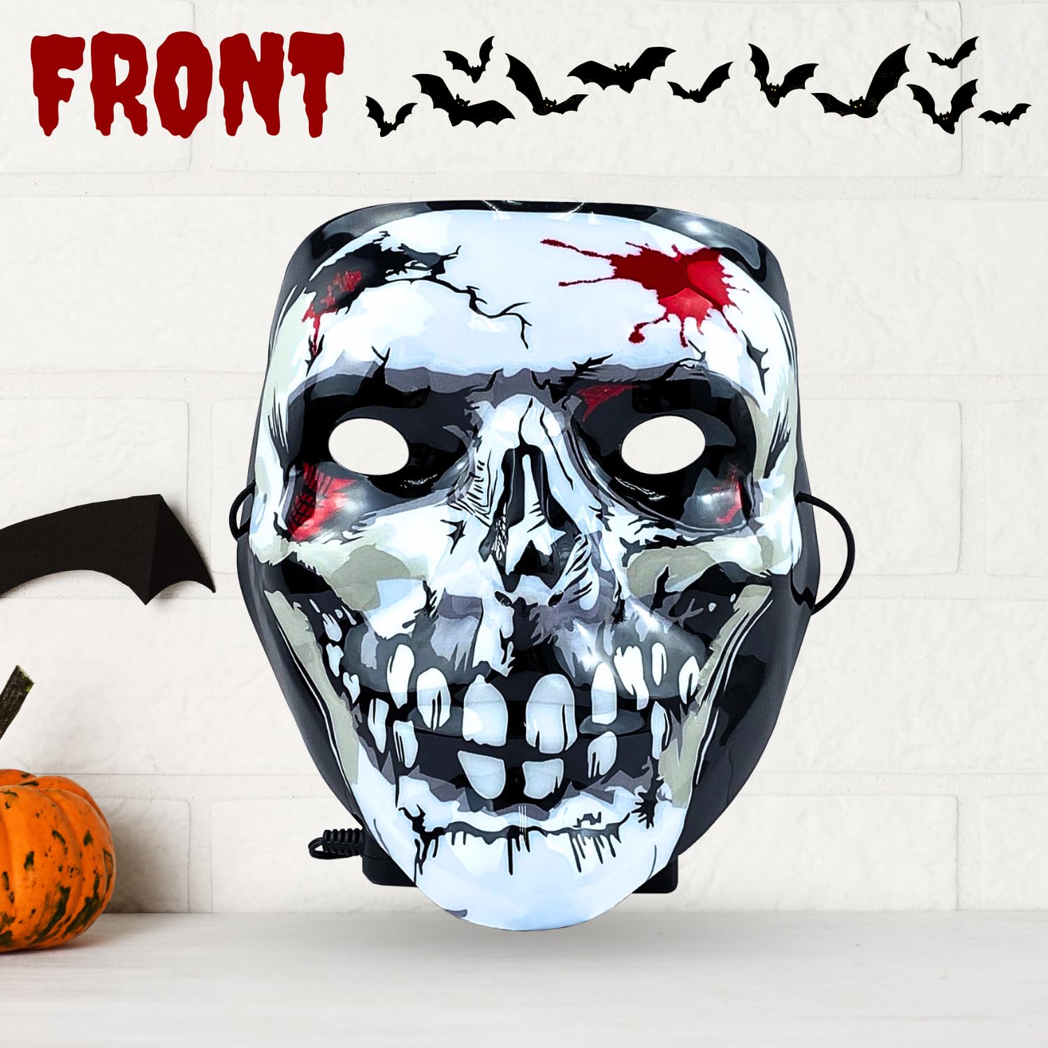 ririess LED Halloween Mask, Light-Up Scary Skull Mask with Cracked Neon Design - Image 2