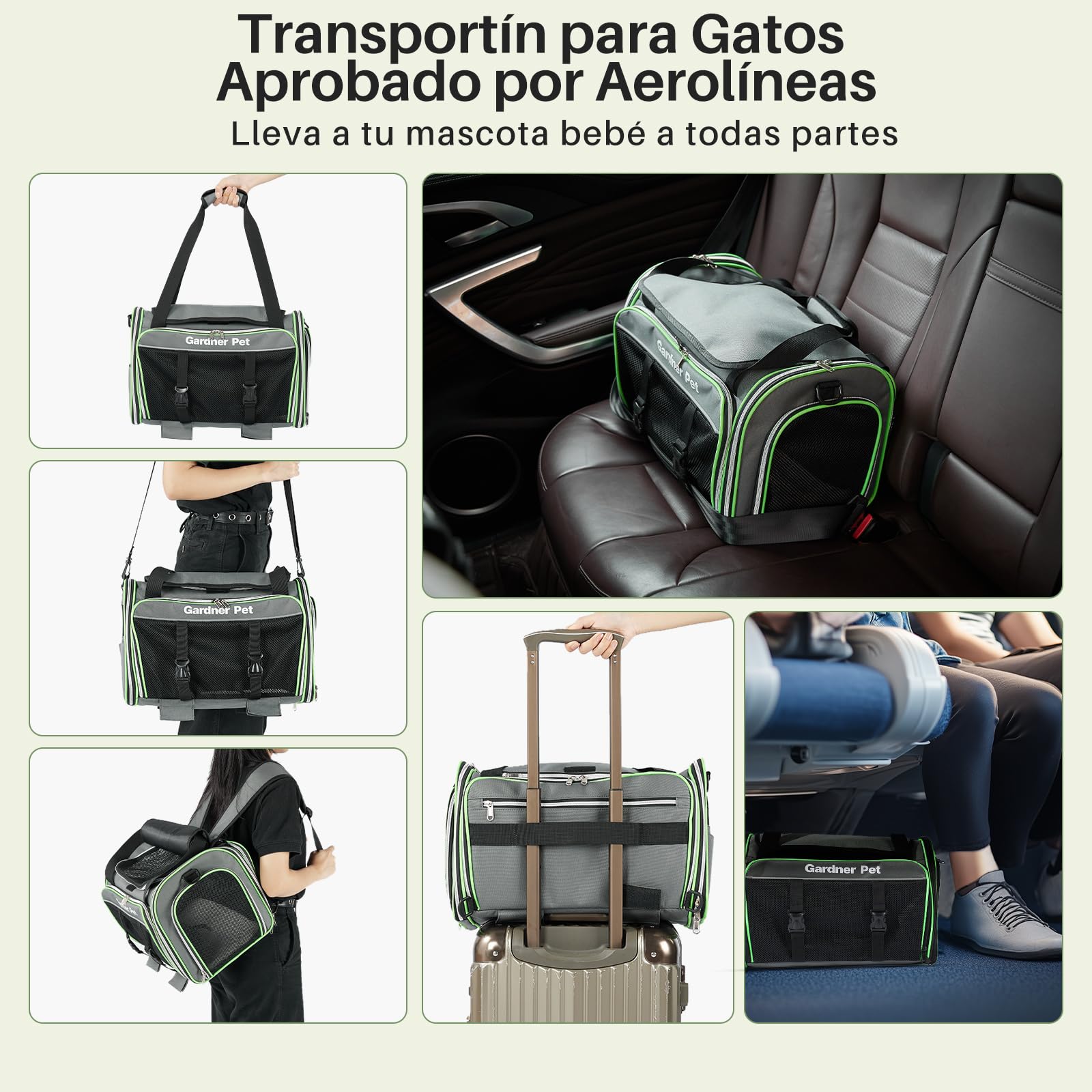 Gardner Pet Transportin Gato, Transportín para Gatos Extensible de Material Blando, Diseño con Malla Transpirable, Libre de BPA, Adecuado para Gatos y Perros Pequeños, Talla L
