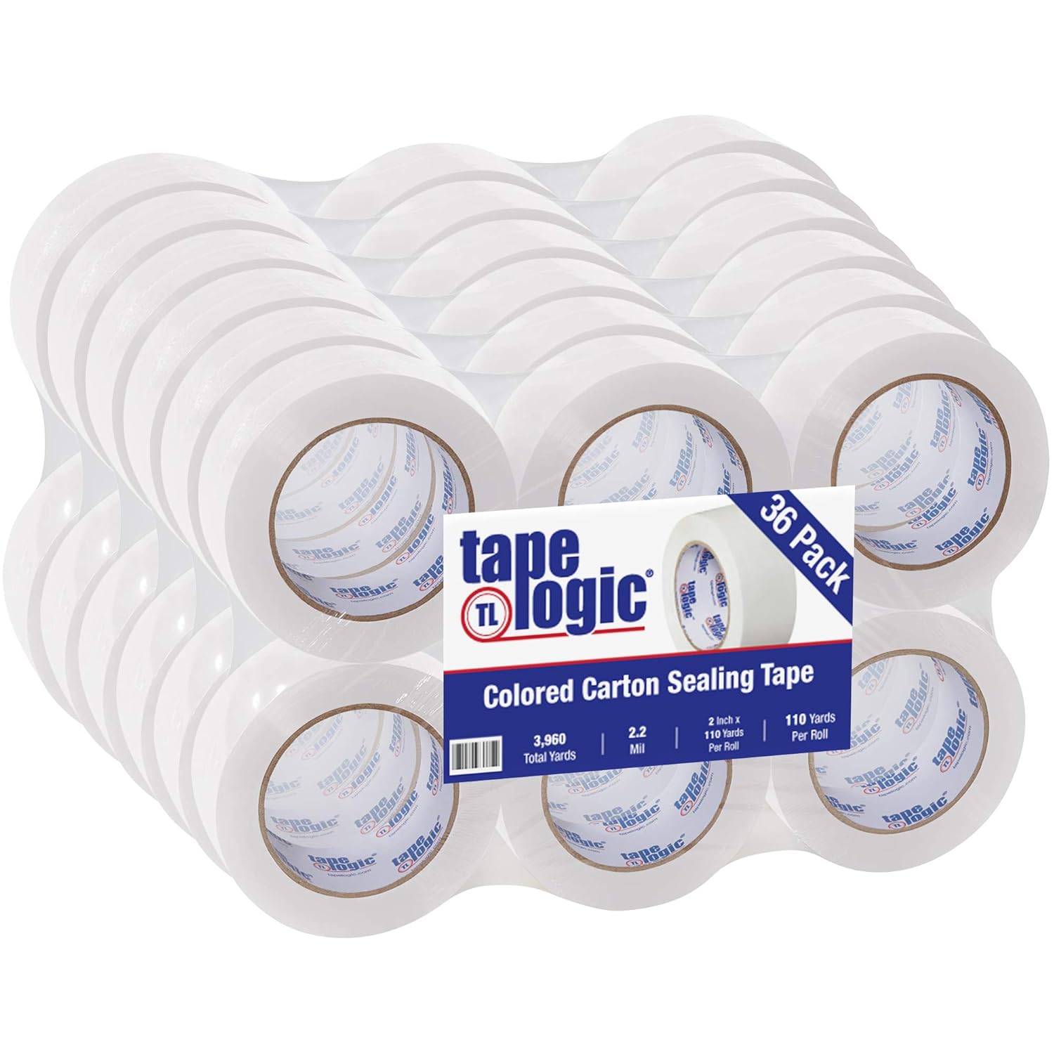 Tape Logic 2 Inch x 110 Yards White Packing Tape, 2.2 Mil Thick, Pack of 36 Rolls, For Packaging, Shipping, Moving and Color Coding