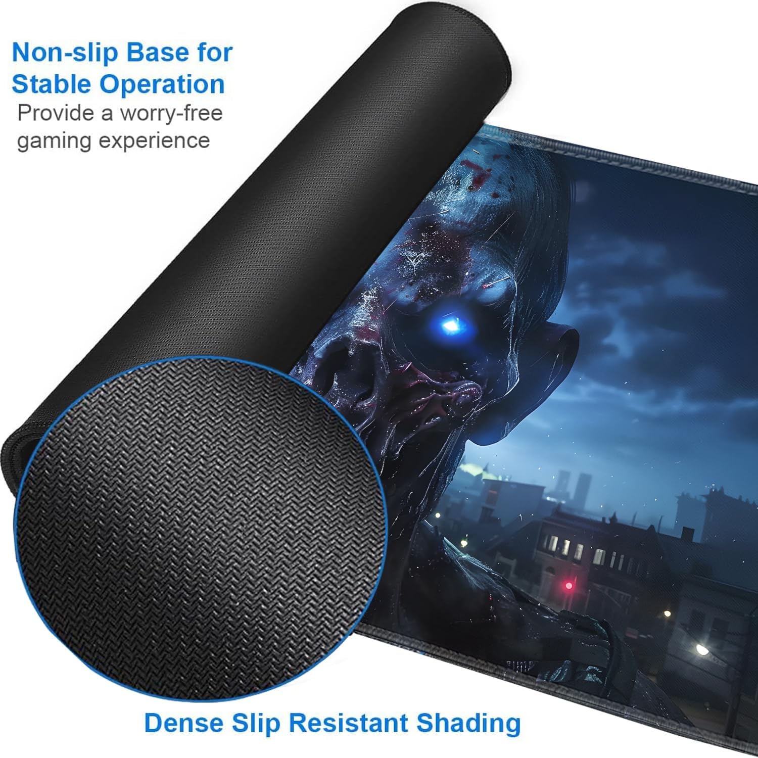for MTG Playmat + Drawstring Travel Pouch + 6 Dice Counter, for Tabletop Trading Card Game Playmats or Mouse Pad, Anti-Slip Rubber 24 x 14 in, Scary Zombies for TCG Playmat (No with Zone)