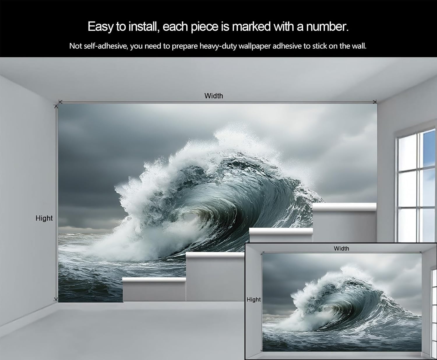 Surfing Wallpaper for Bedroom, Sea Sports Wallpaper Mural, Ocean Waves 3D Wall Murals Large for Living Room TV Background - 137" x 100" (Not Peel and Stick)