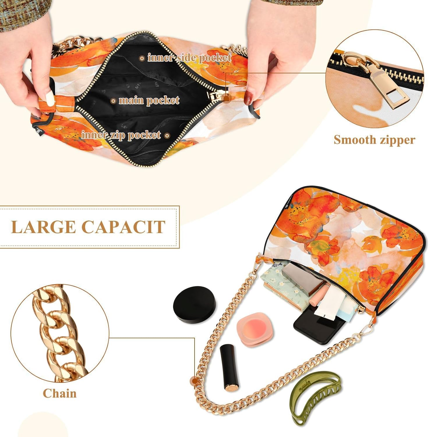 Shoulder Bags for Women Flower Floral Hobo Tote Handbag Small Clutch Purse with Zipper Closure - Image 2