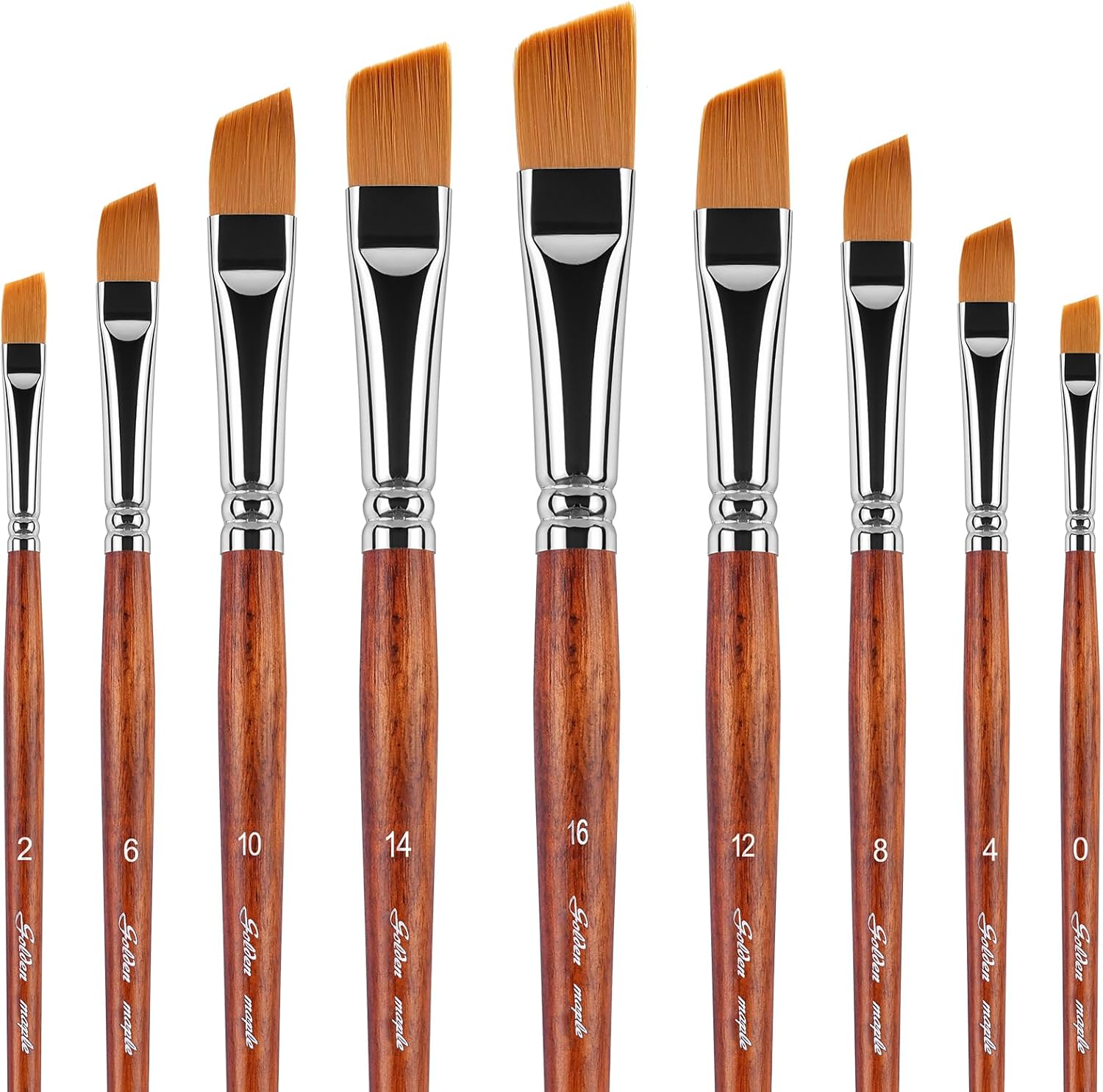 Golden Maple Angular Paint Brushes, 9PC Oblique Tip Nylon Hair Short