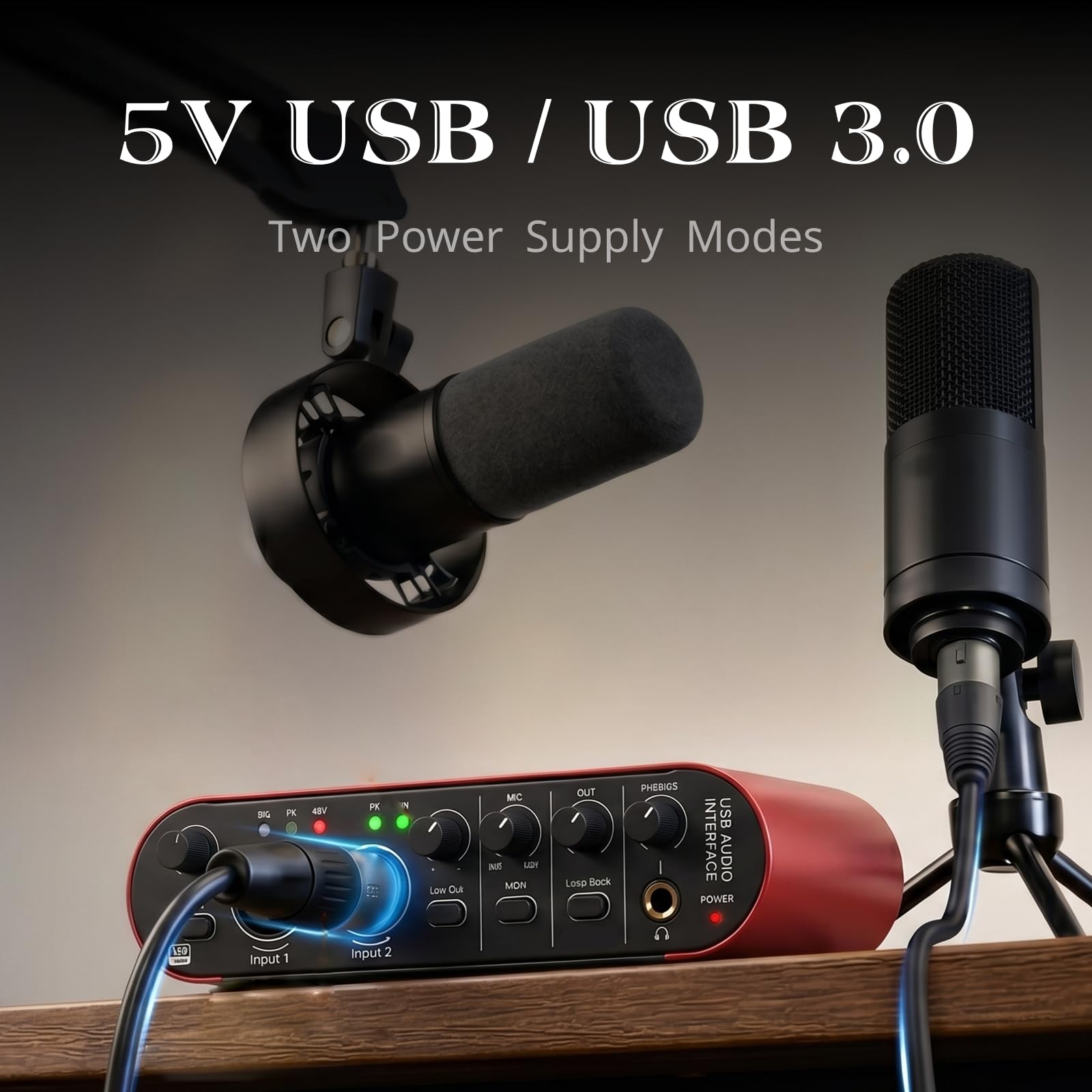 Audio Interface 2-Kanal-USB für Computer, Smartphones und Tablets, Aufnahmen HiFi-Soundqualität für Gitarristen, Vokalist, Podcaster oder Produzenten