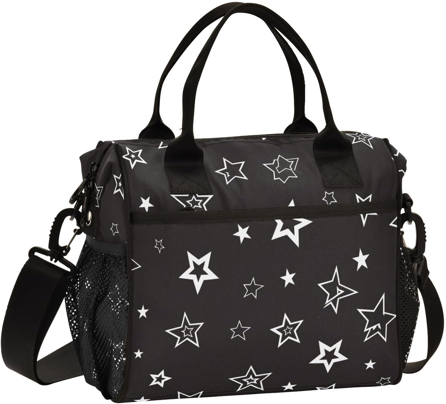 Black Silver Star Lunch Box with Shoulder Strap Lunch Box for High School Lunch Bags with Handles for Work Size S loncheras termicas para mujer