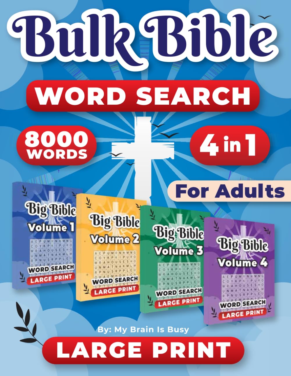 4 in 1 BULK BIBLE Words Search Books for Adults: Large Print Word Find Puzzles for Seniors with 8000 Words