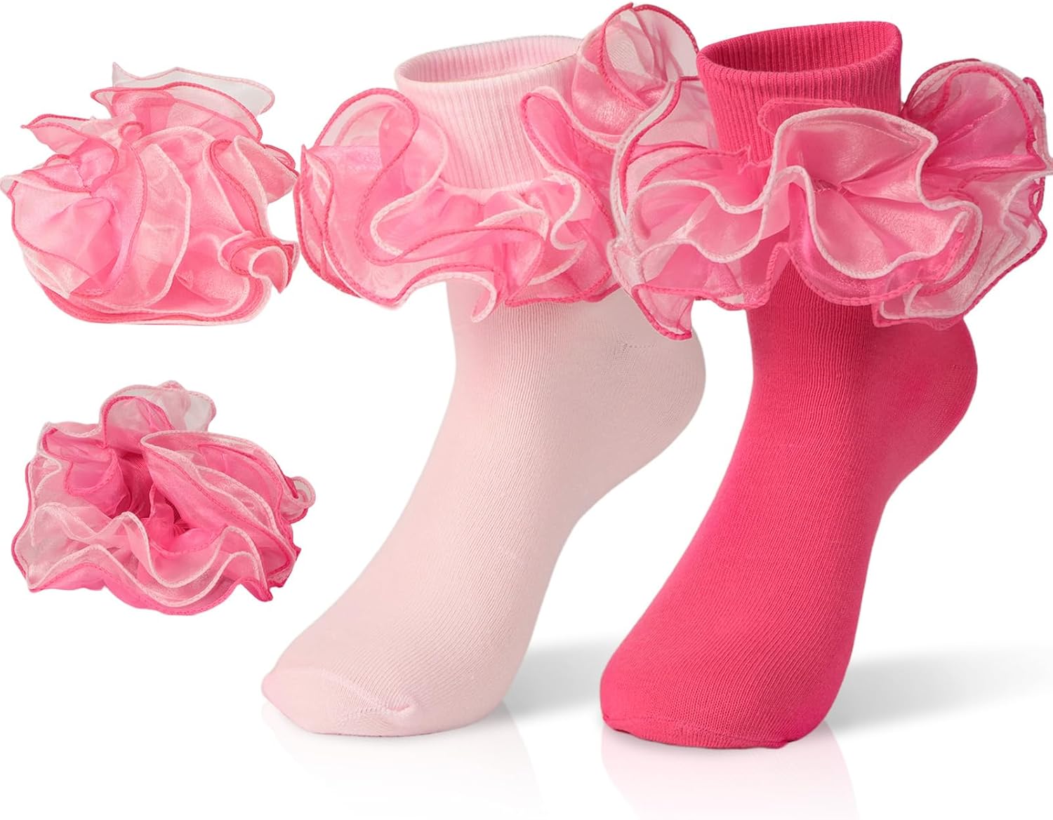 Snycler Women's Big Ruffle Socks Cotton Lace Trim, Double Layered Frilly Turn Cuff Ankle Socks for Ladies Casual Socks
