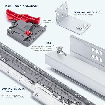 LONTAN 6 Pairs Undermount Soft Close Drawer Slides 21 Inch Hidden Bottom Mount Full Extension Cabinet Rails with Rear mounting Bracket and Locking Devices Concealed Drawer Runners 100lb Load Capacity