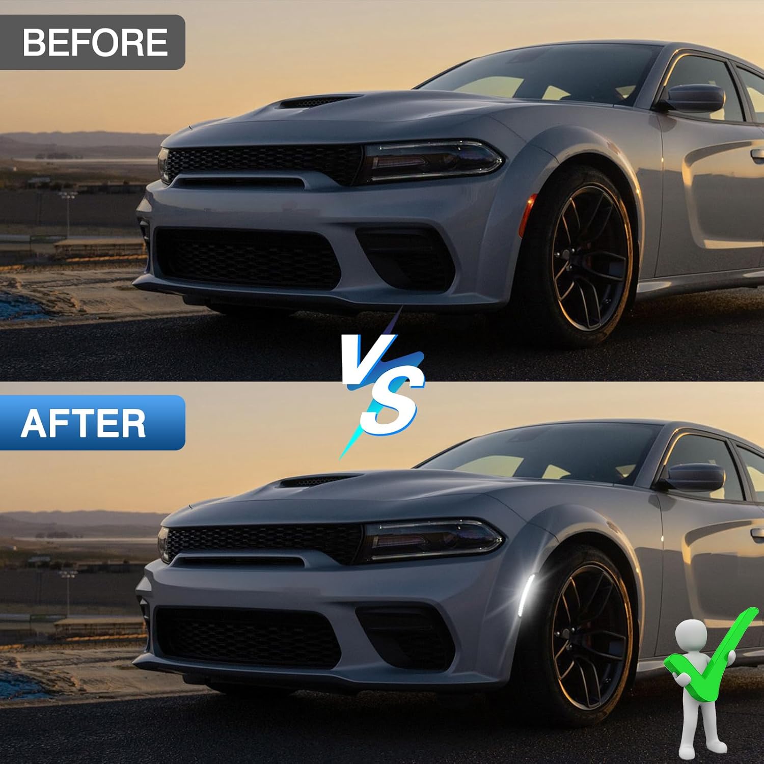 LED Side Marker Lights Compatible with Dodge Charger 2015-2023, Daytona 2024 White Front & Rear Bumper Marker Lamps Smoked Len, 4PCS