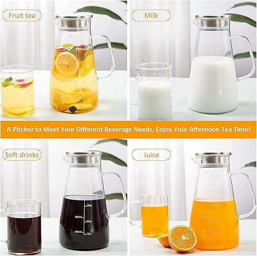 Miniatura 7 de Jarra de cristal jarra de agua de 541fl oz con tapa de acero inoxidable y línea de escala para té helado y jugo jarra de vidrio casera jarra de agua