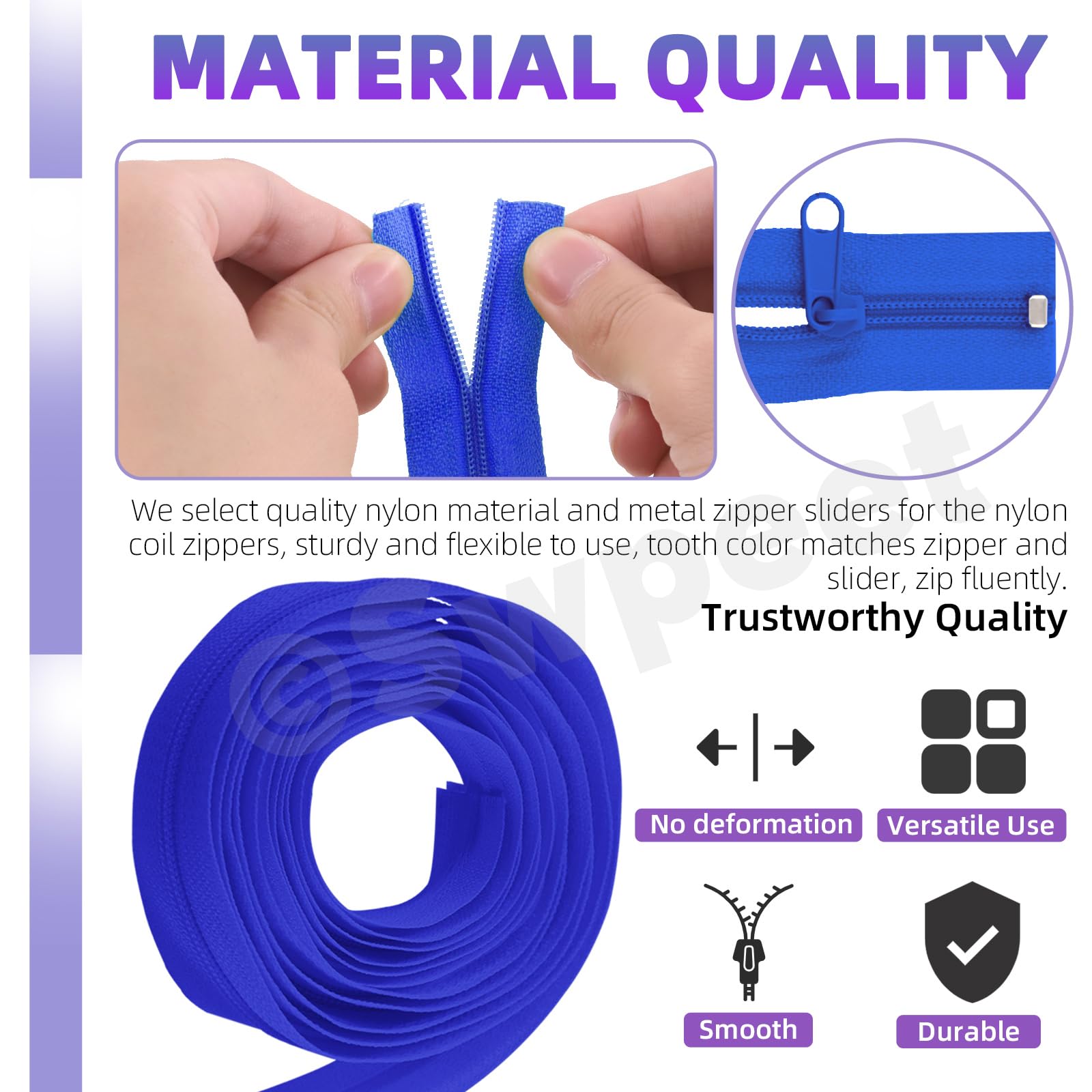 Swpeet 1Roll 10 Yard #5 Deep Blue Nylon Zipper Tape Zipper Strip with 20Pcs Matched Zipper Sliders Assortment Kit - Image 3
