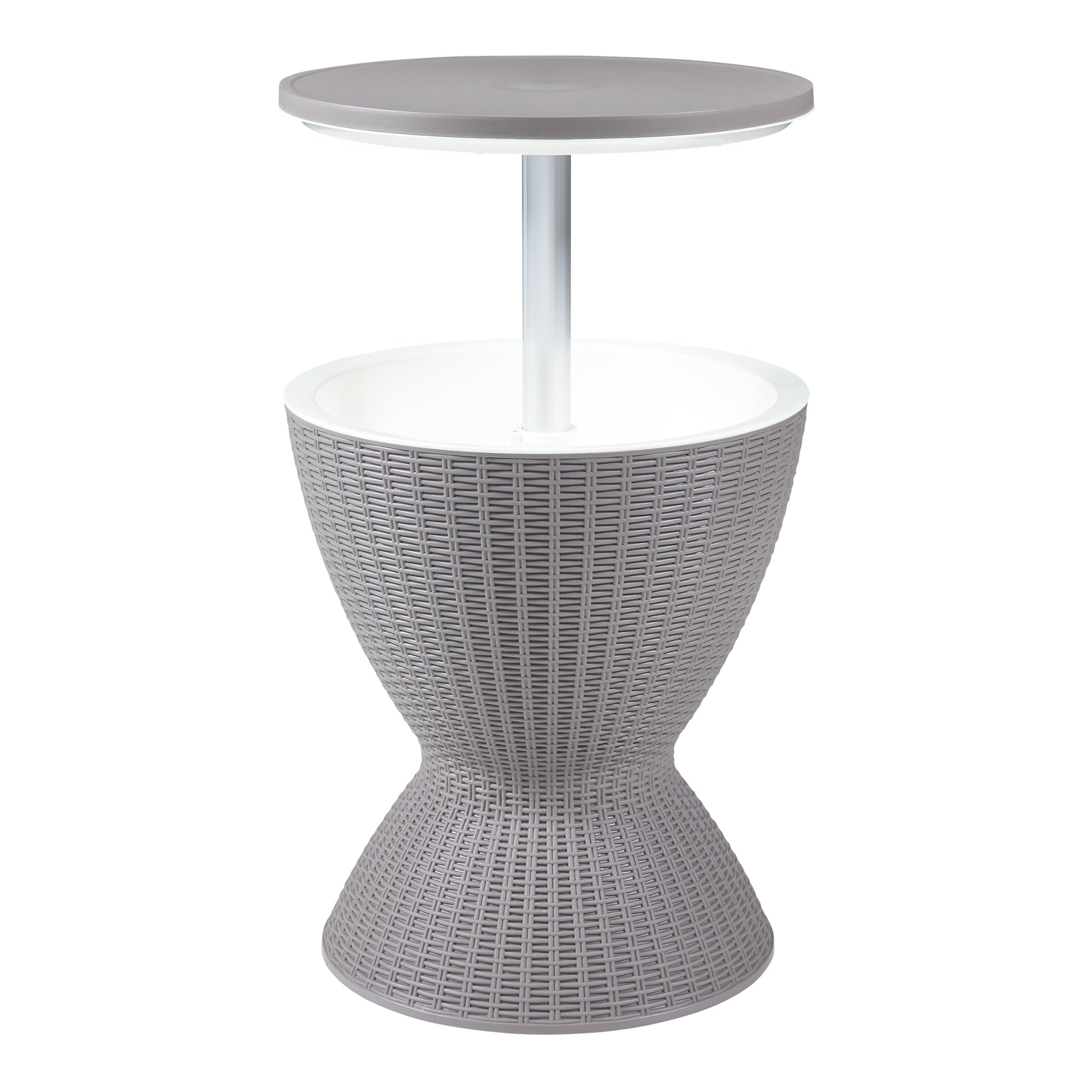 casa.pro Tavolino Frigo Cool Bar a Forma di Clessidra Tavolino Portaghiaccio con Piano Regolabile in Altezza 58-82 cm Marrone Chiaro in Effetto Rattan