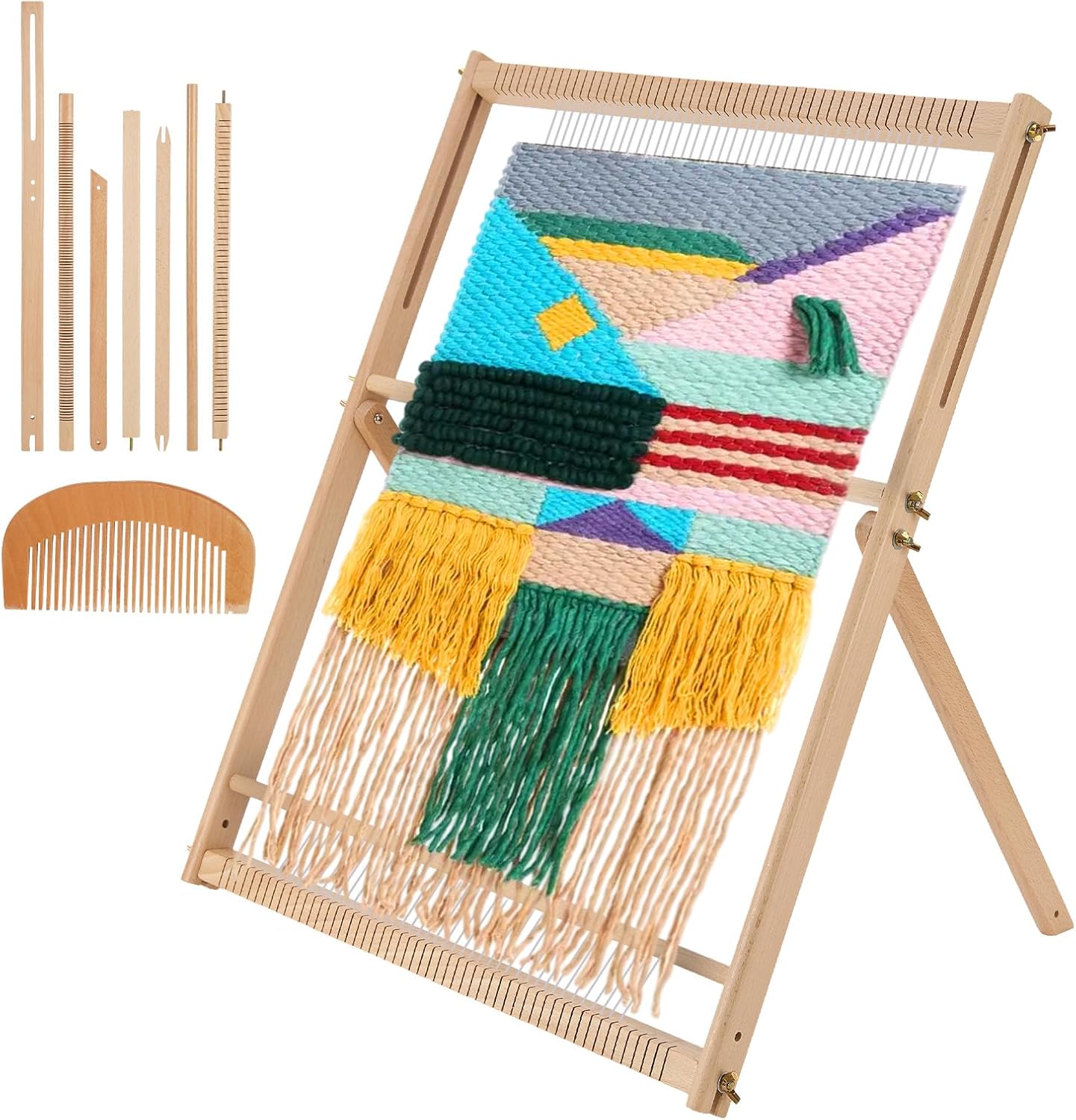 ( incomplete ) Loomix Adjustable Weaving Loom Kit with Stand for Adult, Large Tapestry Weaving Loom Frame for Chunky Blanket, 25\" H x 19\" W, Wooden Weave Kit