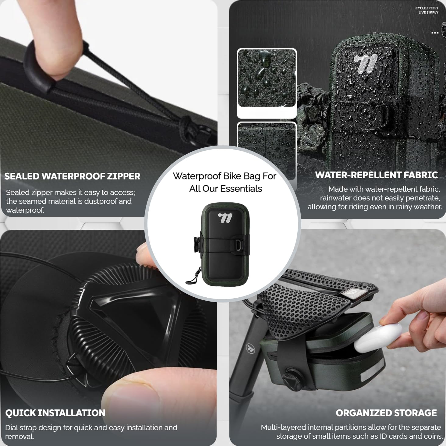 Waterproof Bike Seat Bag: Small Bike Tail Bag Bicycle Under Seat Bag, 0.5L Lightweight Bicycle Cuboid Storage Bag Cycling Accessories Pouch for Road Mountain Cycling