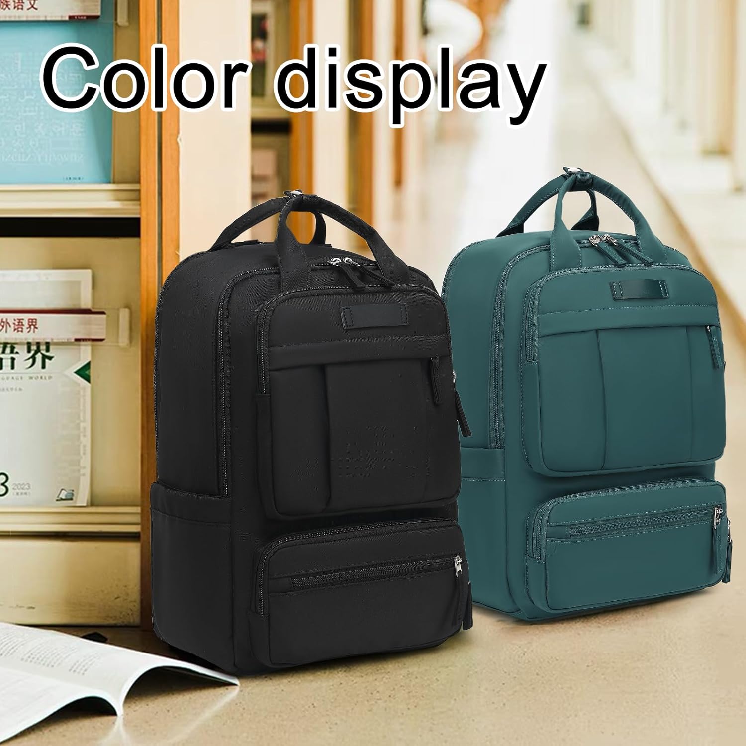 Bluboon Backpack for School Women Girls Multi Pockets Carry On Backpack Work Business Travel Bags Fashion College Bookbags (Black)
