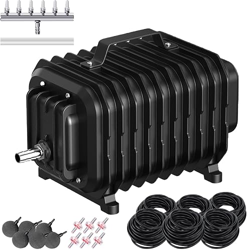 Pond Aerators for Outdoor Ponds, Air Pump for Pond up to 3500 Gallons, Complete Koi Fish Pond Aeration Kit, Oxygenation Bubbler Pump with Air Stones Airline Tubing Check Valves