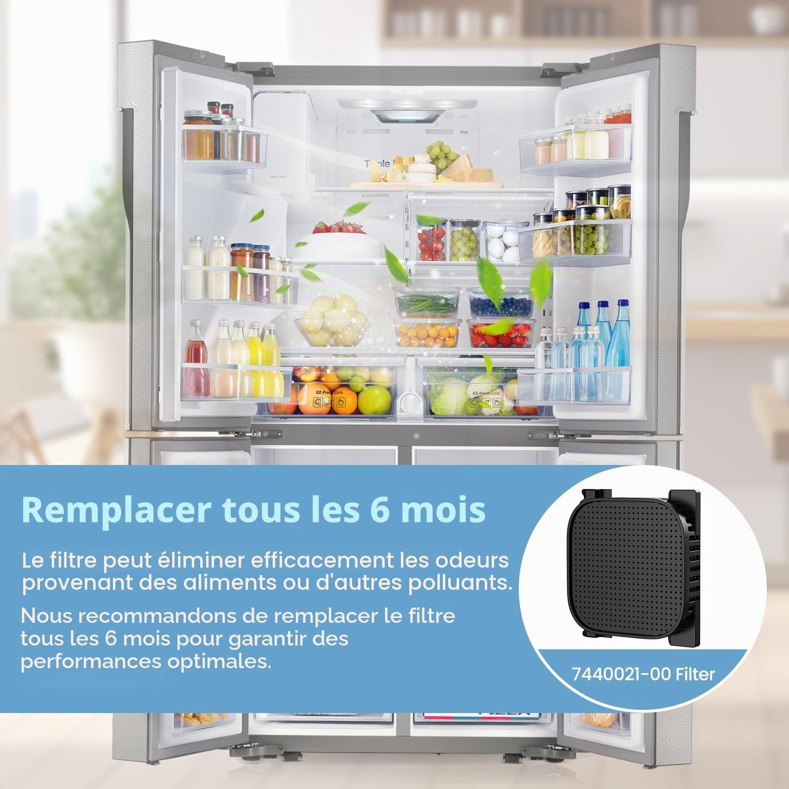 Lot de 2 filtres à charbon actif compatibles avec les réfrigérateurs Liebherr 9096989/9882460/988246000 - Filtre de rechange pour réfrigérateur 7440021-00 - Avec filtre à charbon actif Fresh Air -