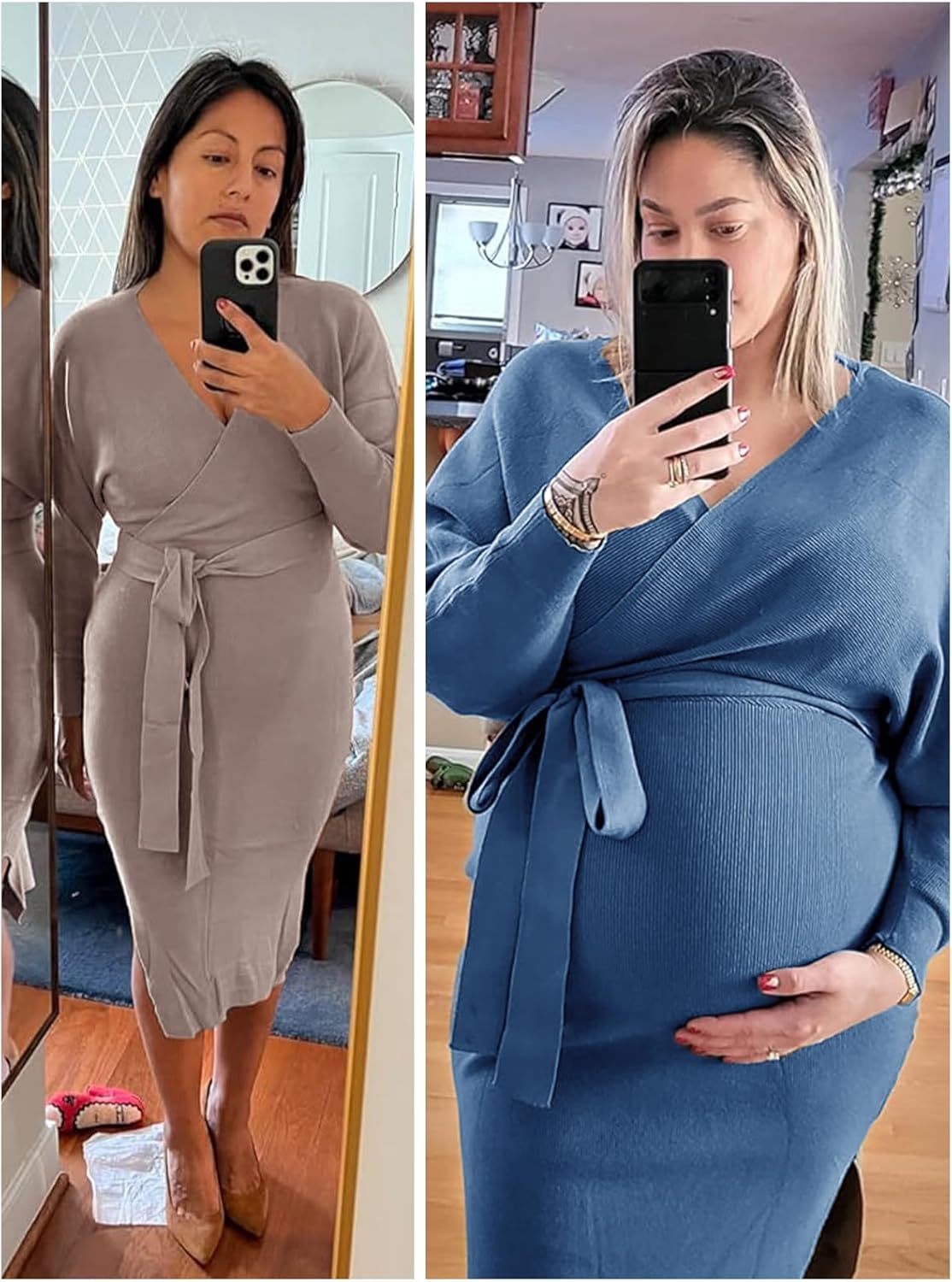 Chang Yun Women's Long Maxi Sweater Dresses Sexy Wrap Batwing V Neck Slit Open Back Holiday Bodycon Dress with Belt - Image 7