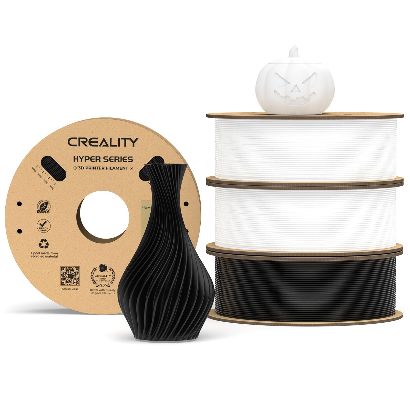 Creality Hyper PLA Filament Bianco+Nero 4KG, Filamento Per Stampanti 3D per La Stampa Ad Alta Velocità, Durevole e Liscio, Prestazioni Di Overhang Accuratezza Dimensionale +/-0,03mm, 4 Rotoli