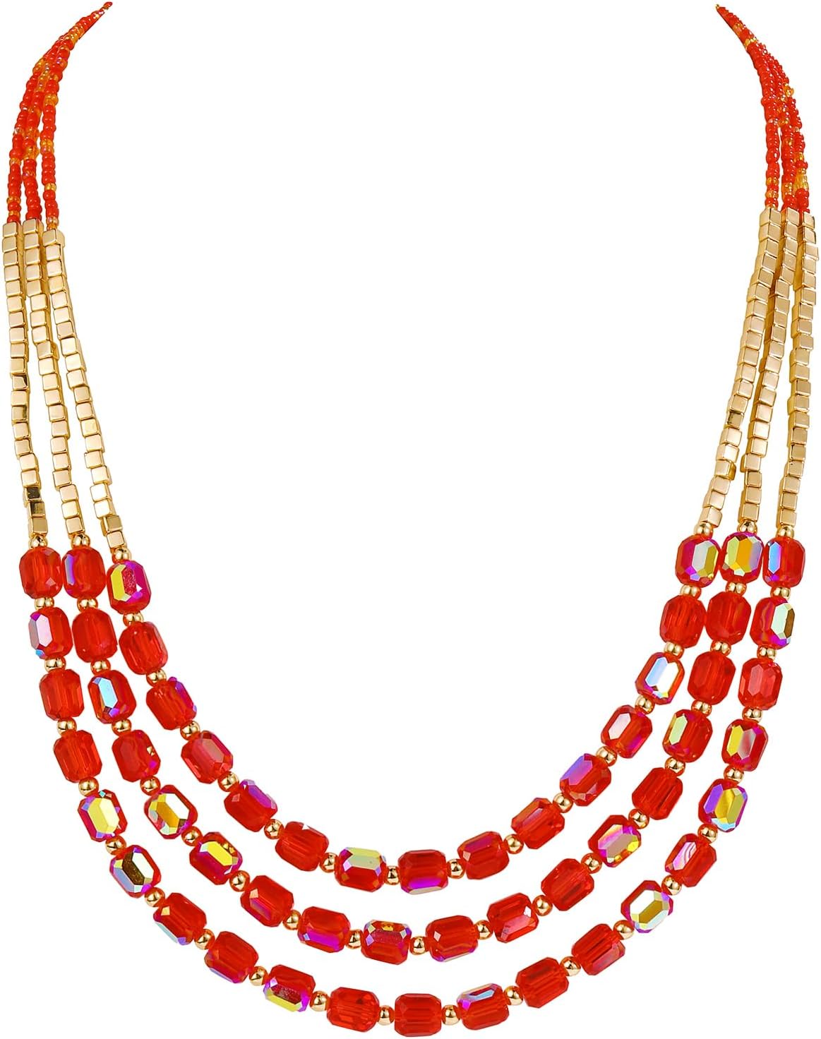 Firstmeet Elegant Layered Glass Bead Necklace Fashionable Retro Jewelry for Women Perfect for Parties Festivals