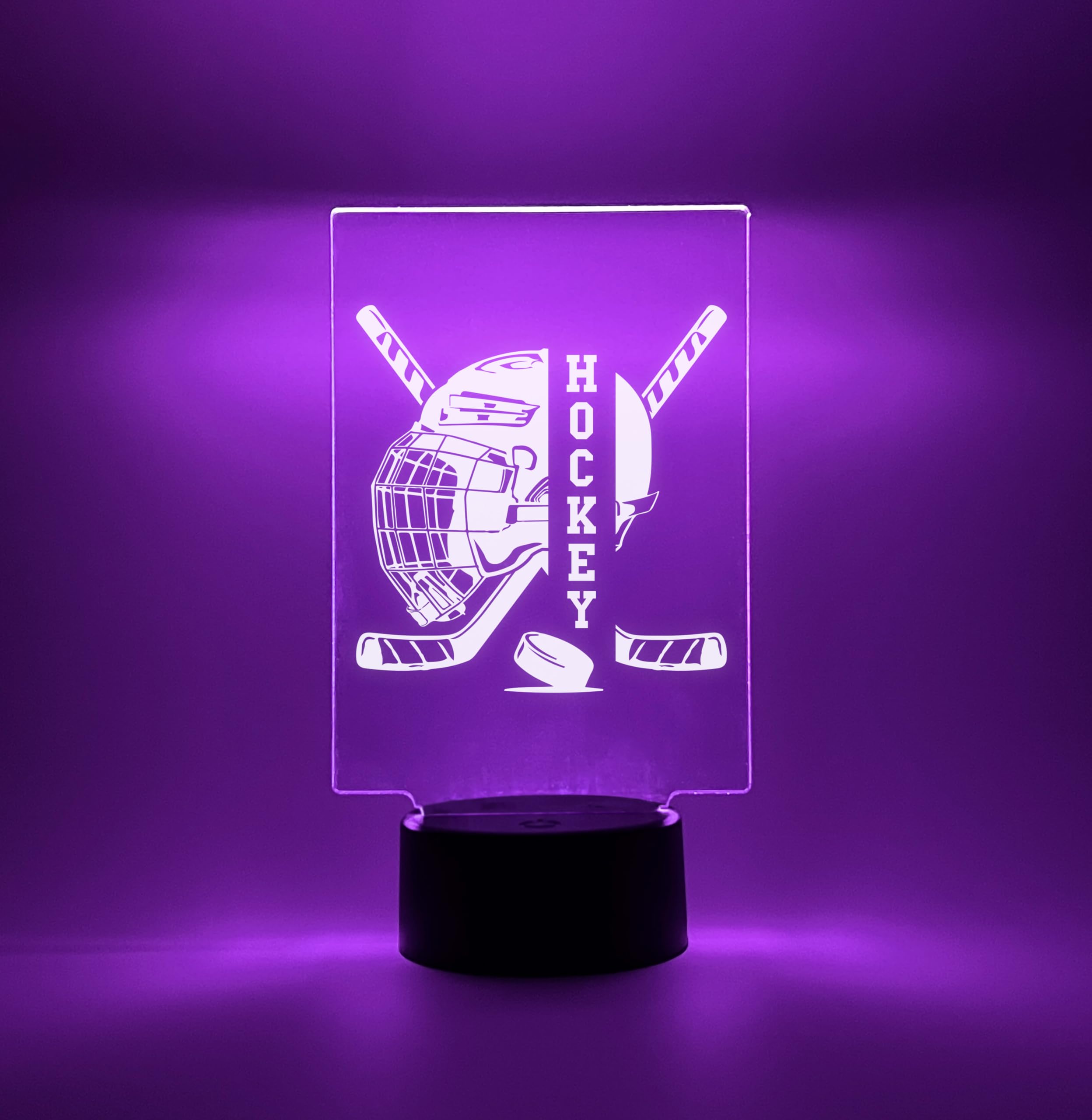 MIRROR MANIA Hockey Player Fan Team Helmet, Sticks, Puck Gear Sports Night Light Up Table Desk Lamp LED Room Decor Featuring16 Colors Options, Hockey Themed Birthday Gift - Made in America