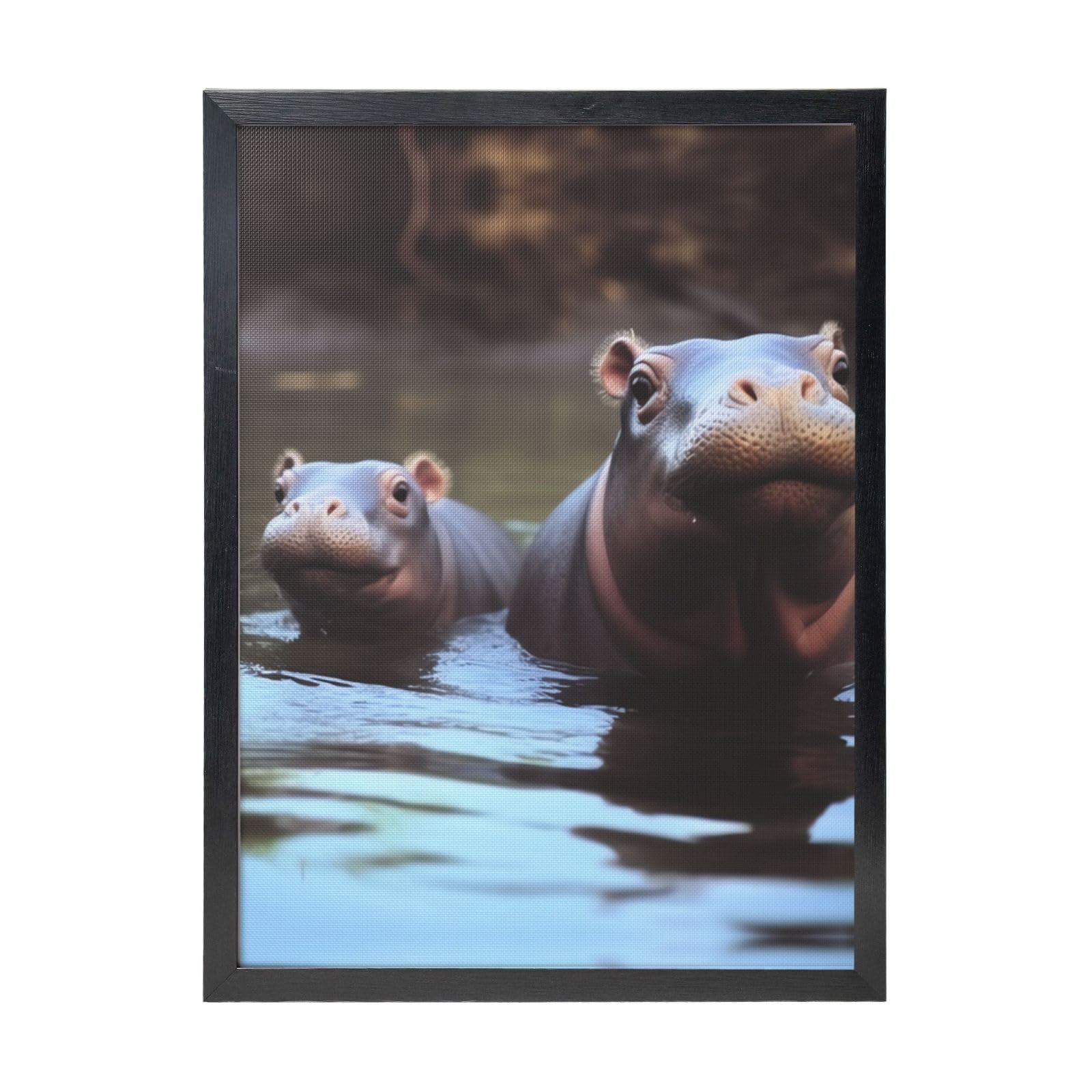 Framed Wall Art - Decorative Canvas Painting Hippos Pictures Poster Aesthetic Modern Prints Artwork for Bedroom Office Wall Decor Ready To Hang 12x16 in