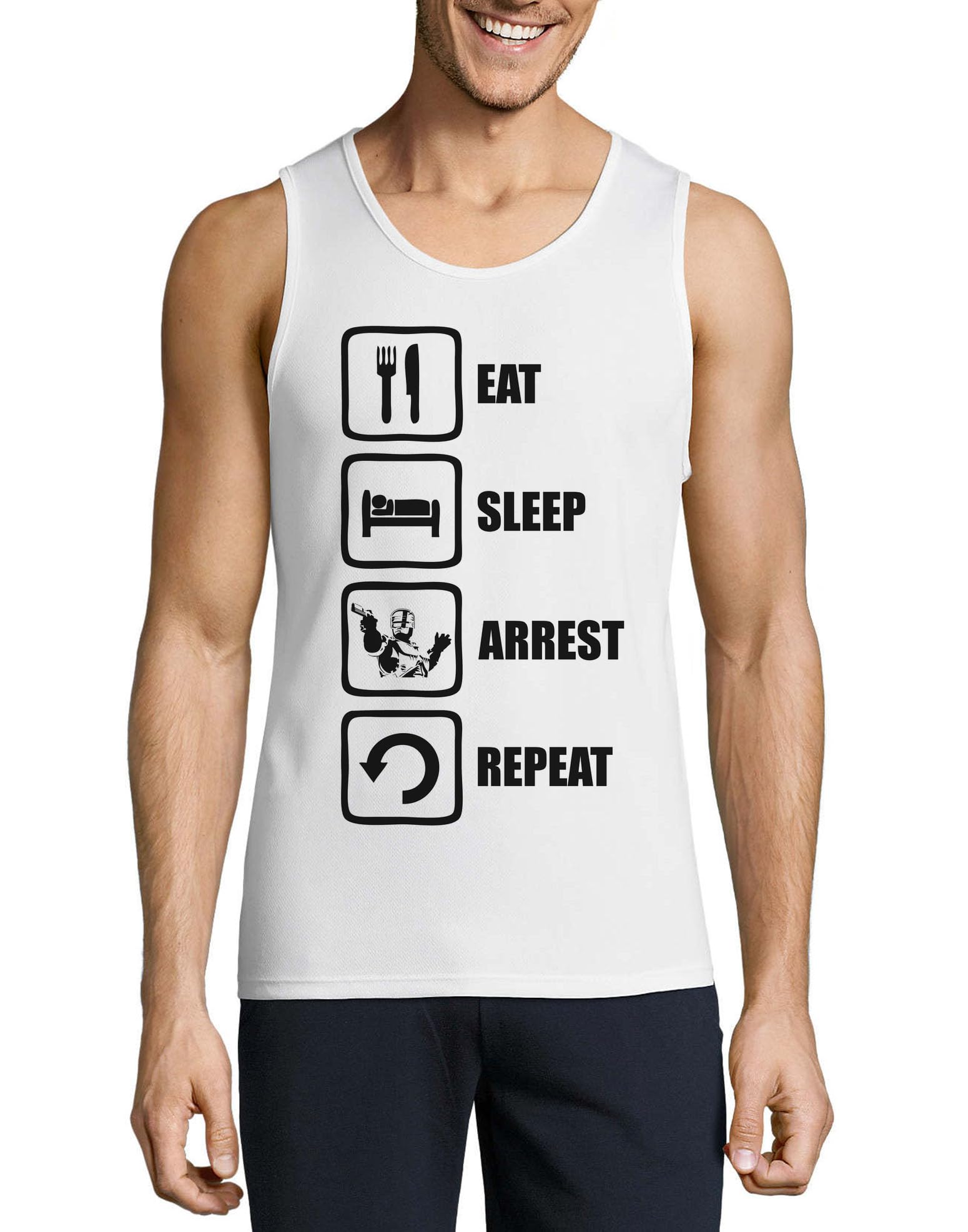 Camiseta sin mangas Eat Sleep Arrest Repeat de algodon suave para evitar calor 3
