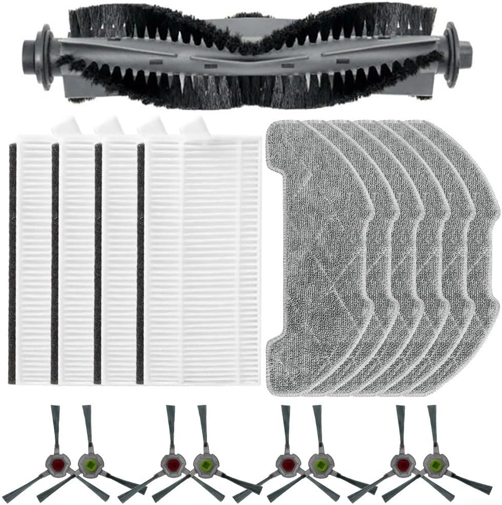 Main Side Brush Filter Mop Cloth Kit for AIRROBO P30 Robot Vacuum Cleaner, Replacement Parts Including 1 Main Brush, 2 Filters, 4 Mop Cloths, 4 Side Brushes for Home Cleaning(B)