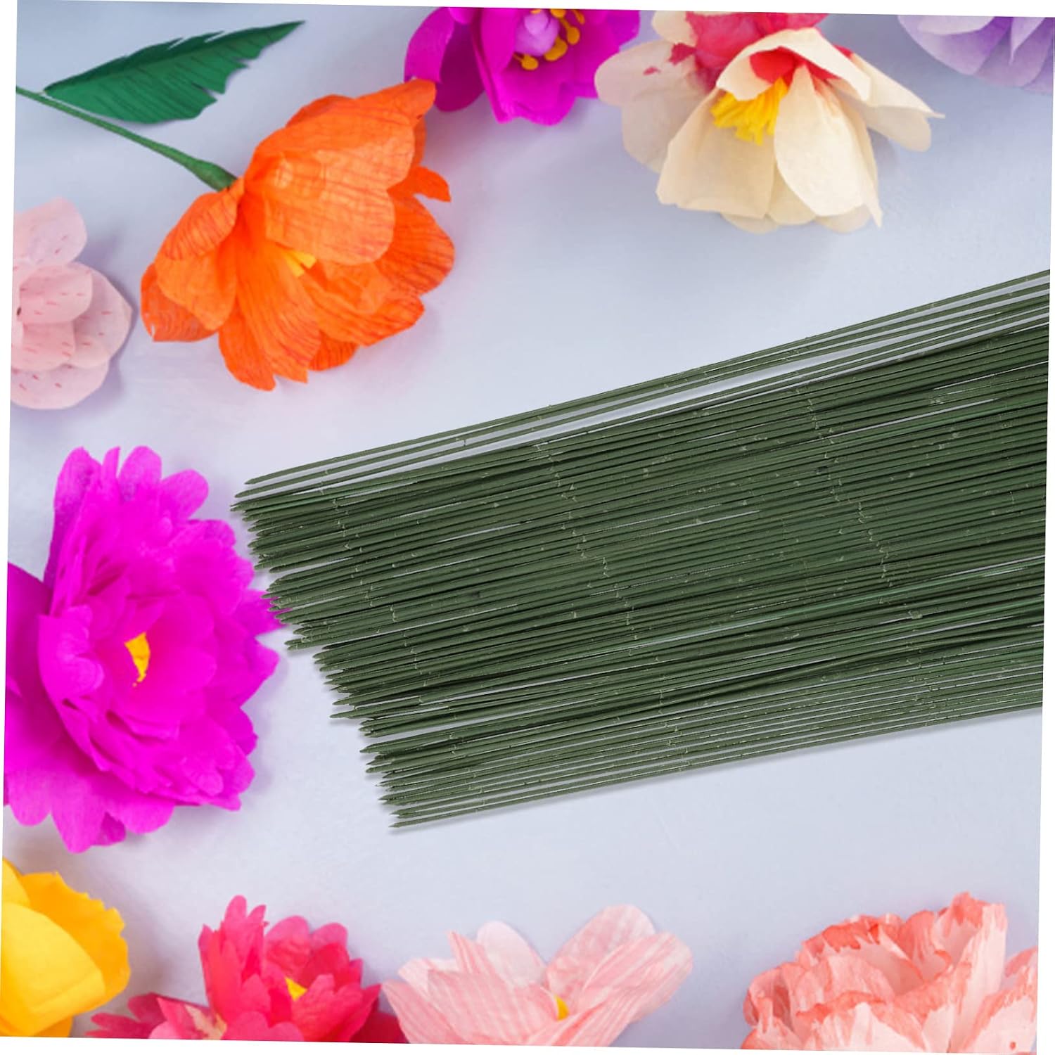 VILLFUL 100pcs Green Flower Stems for Flower Arranging Artificial Floral Stems Iron Wire DIY Floral Picks