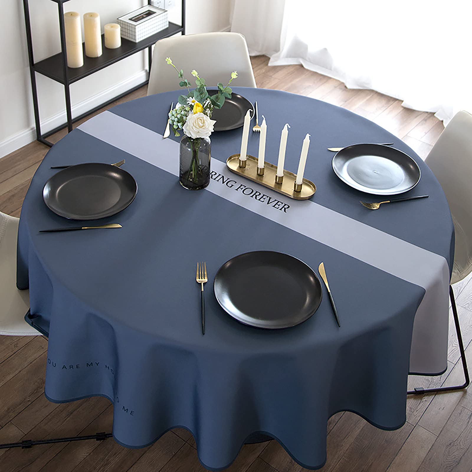 Nappe ronde coton et lin tissu de table etanche anti-tache pour cuisine