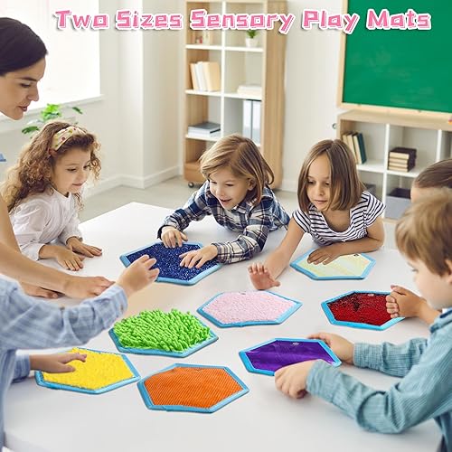 Miniatura 14 de Boao Juego de 8 mini alfombrillas sensoriales surtidas texturizadas, azulejos sensoriales para el suelo, juguetes táctiles educativos para Redonda