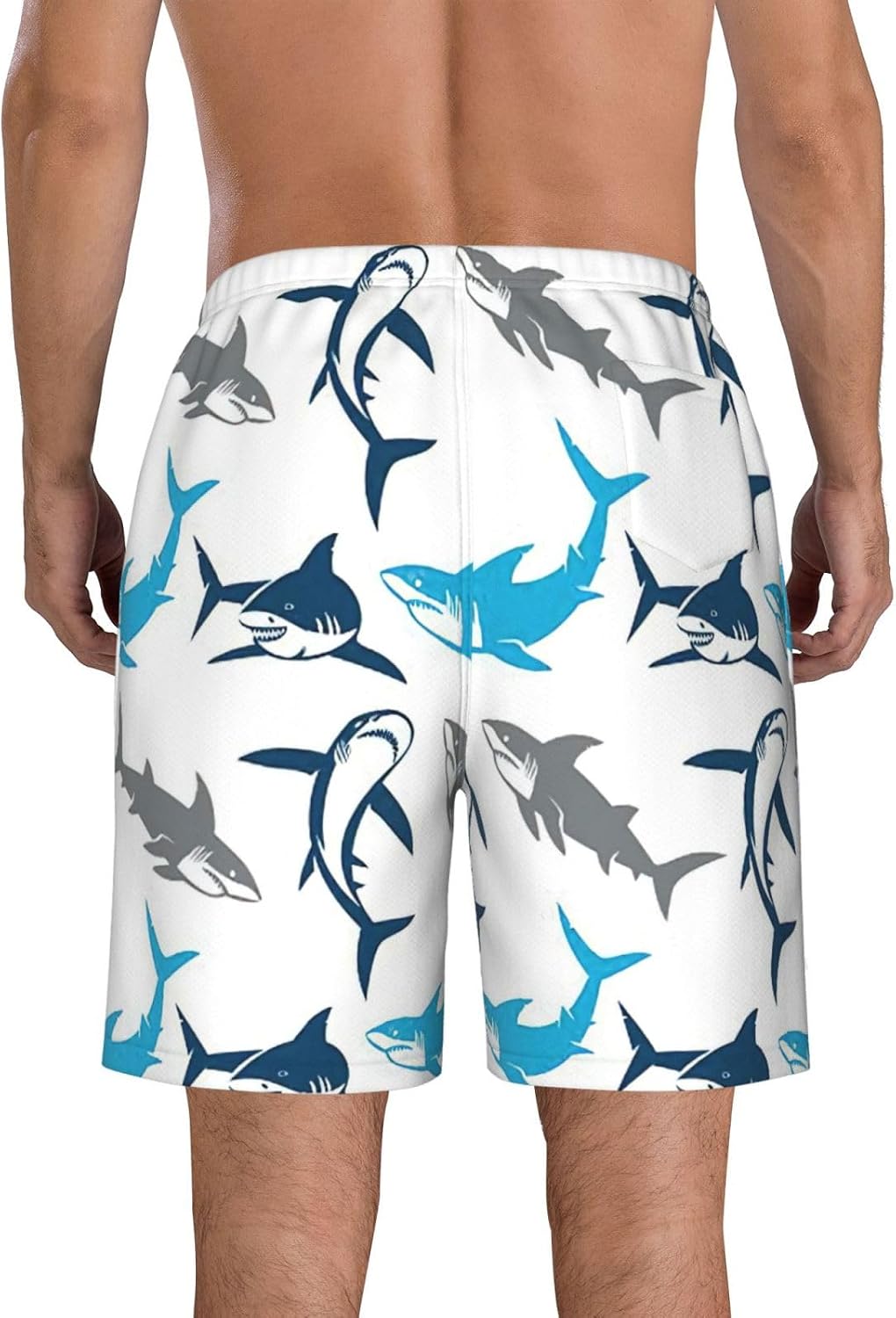 Sharks Print Men's Hawaiian Beach Shorts Elastic Novelty Summer Casual Shorts with Pocket