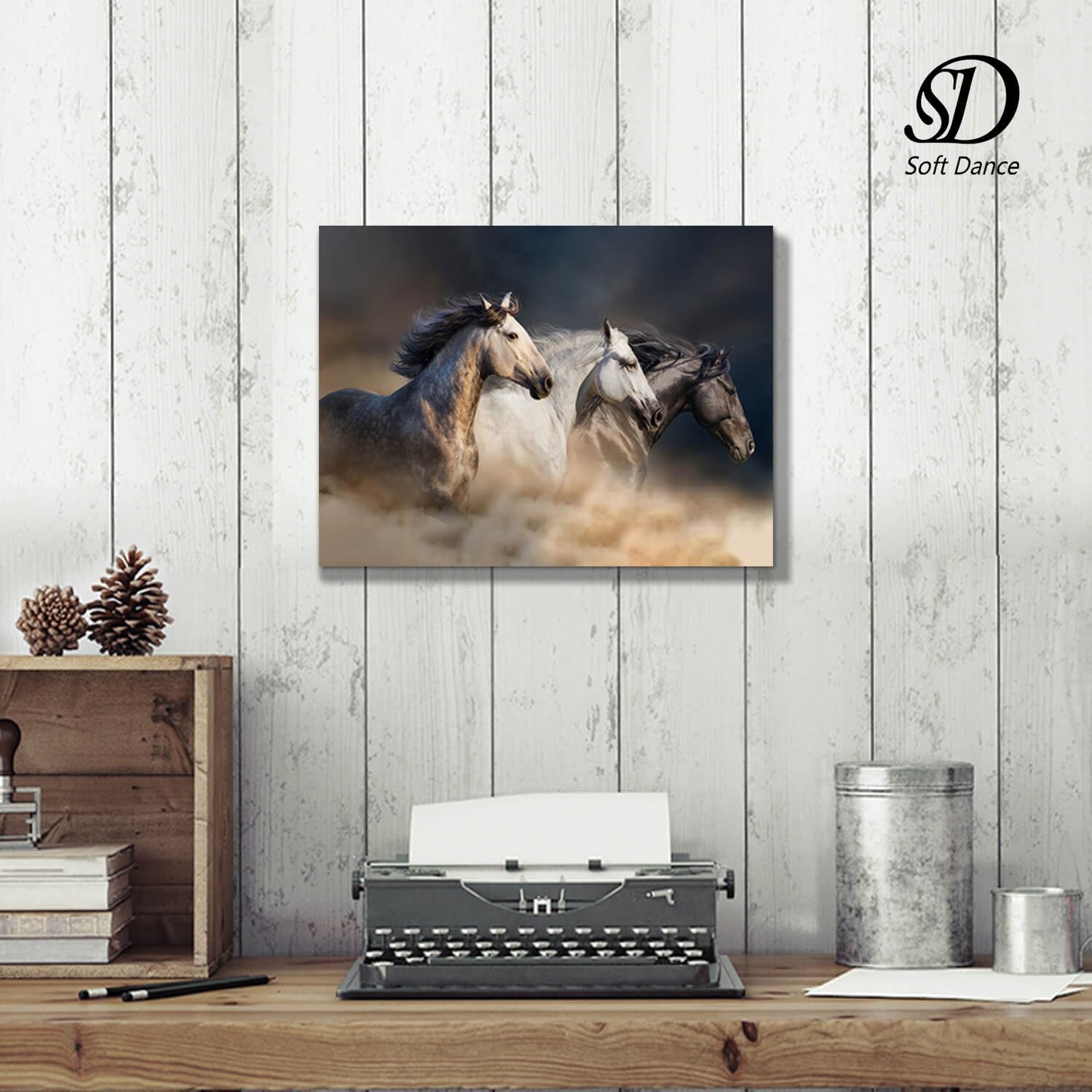 SD SOFT DANCE Horses Running Canvas Wall Art: Wild Horse Picture Print Decor Wild Animal Painting Artwork for Bedroom Living Room Office Wall Decor (16" x 11" x 1 Panel)