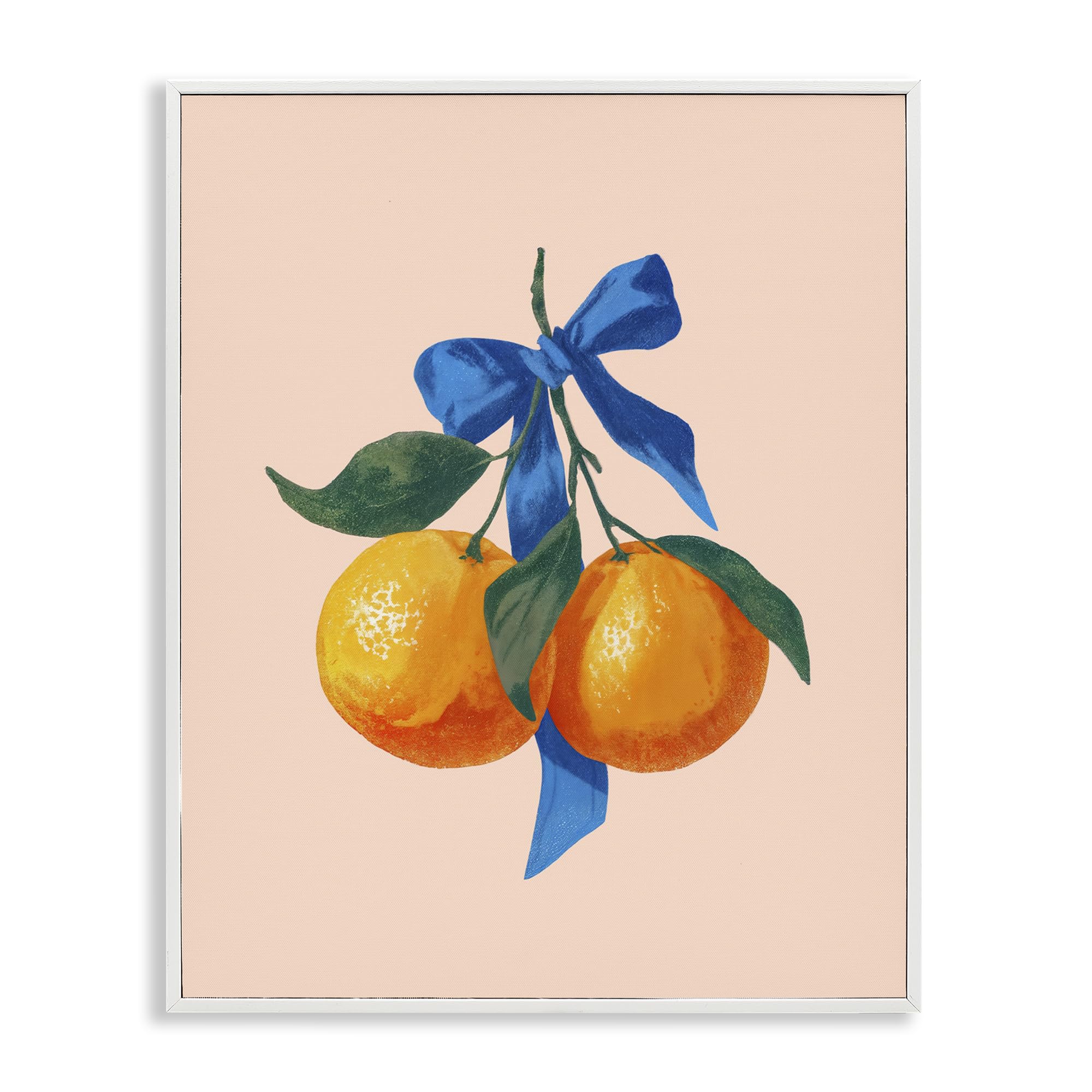 Stupell Industries 'Two Oranges with Blue Bow', Framed Giclee Art, White, 24 x 30 Inches, Easy to Hang and Sturdy, Made in USA, by Imagine It Images