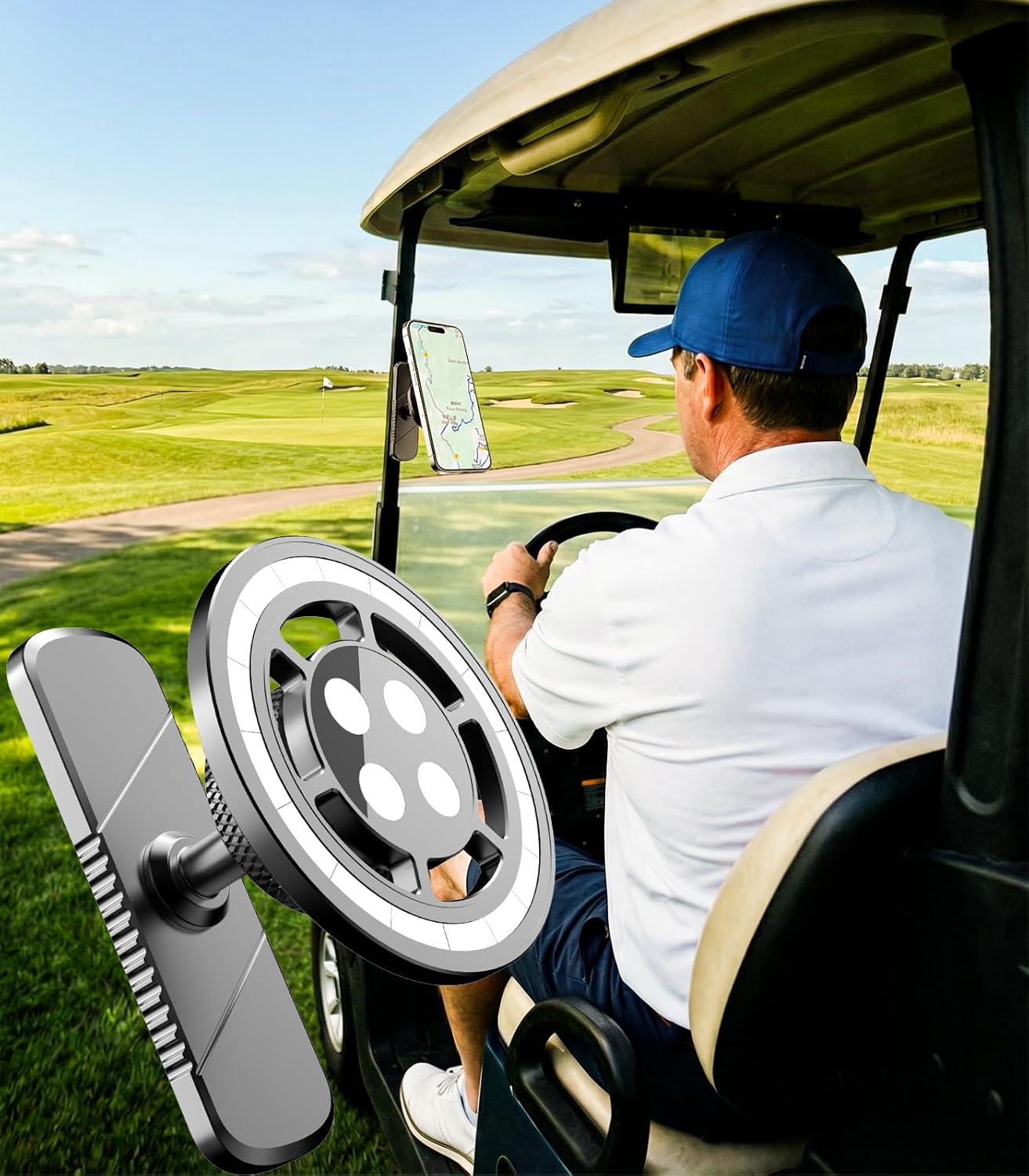 Golf Cart Phone Holder, Magnetic Phone Mount for Car Gym Desk Compatible with MagSafe iPhone - 360° Rotation Golf Accessories for EZGO Club Car Yamaha, Phone Stands Gifts for Golfers