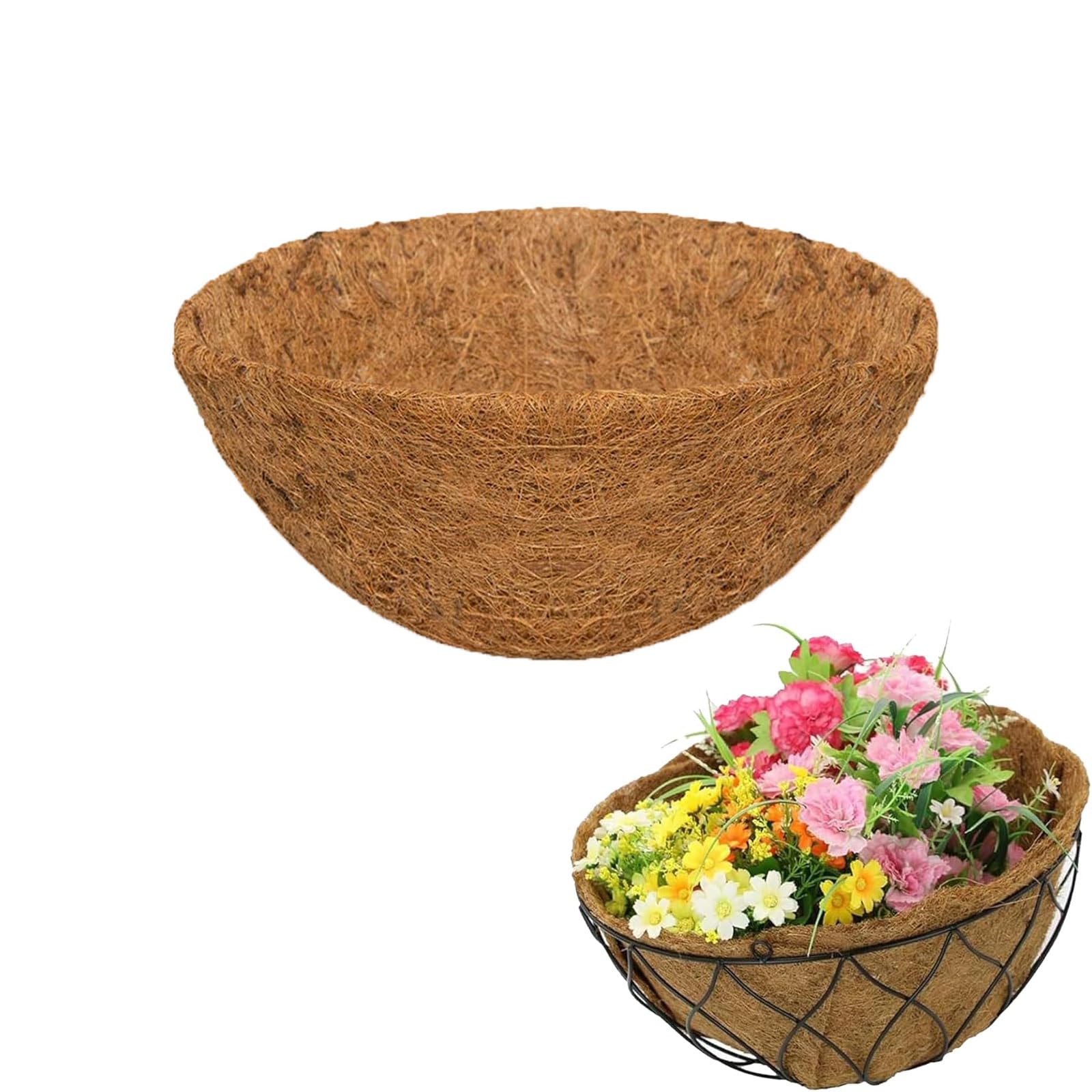 Round Hanging Basket Liners, 8/10/12/14/16 Inch Natural Coconut Coir Hanging Basket Liners, Wall Mounted Pre-Formed Coconut Fibers Planter Liner for Garden Flower Pots, Hanging Planters (10 inch)