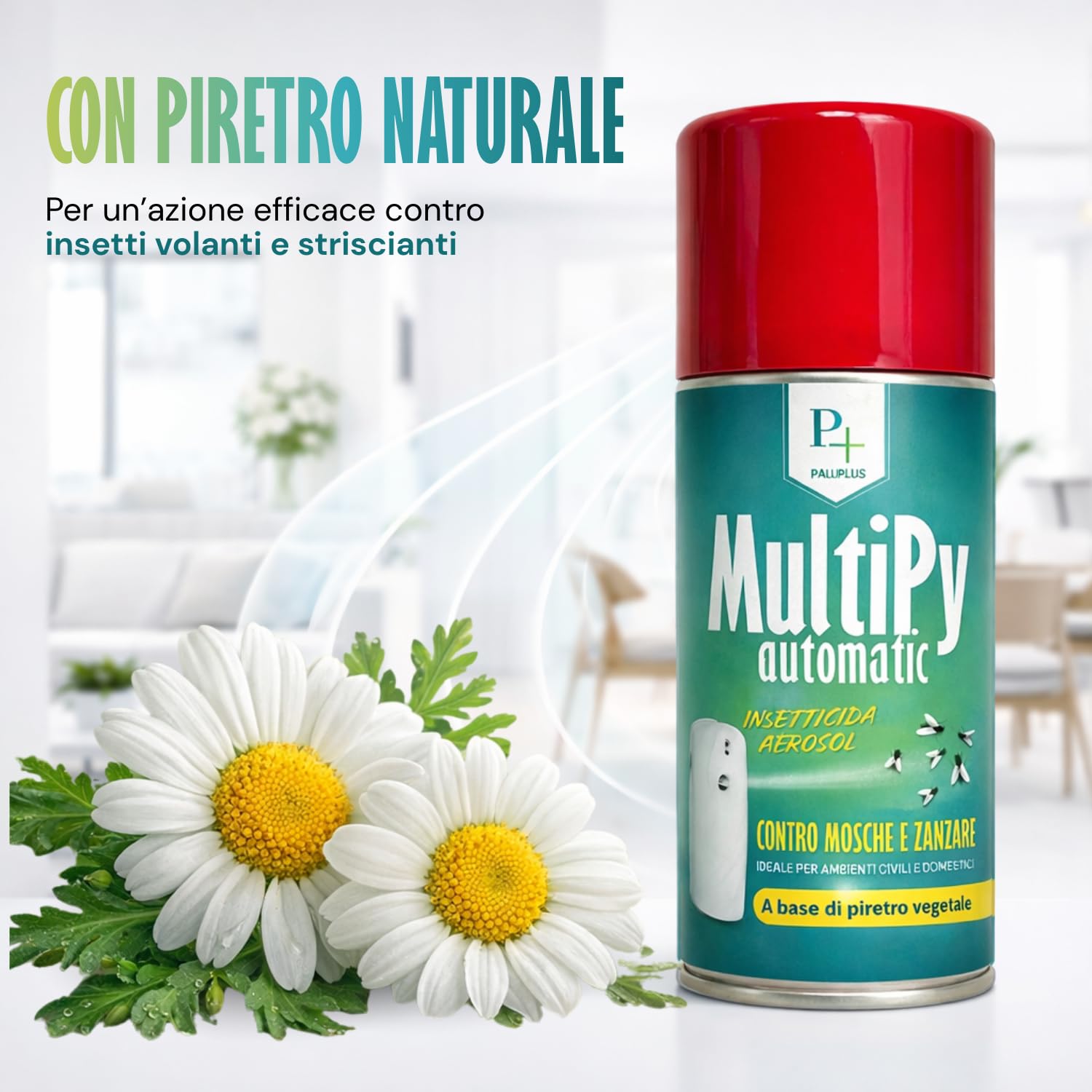 Virsus 6 Bombolette Insetticida MULTIPY da 250ml per Mosche zanzare e Insetti Volanti per Uso Domestico a Base di Piretro Naturale Vegetale + Erogatore Night And Day Automatico programmabile