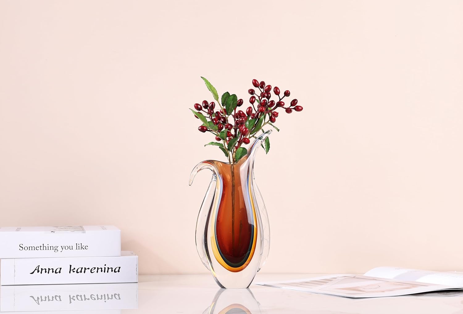 Blown Glass vase, Unique Murano Style Glass Art Deco vase for Living Room TV Stand, Table Setting, Office, Room and Desktop Decorations and Ornaments. - Image 5